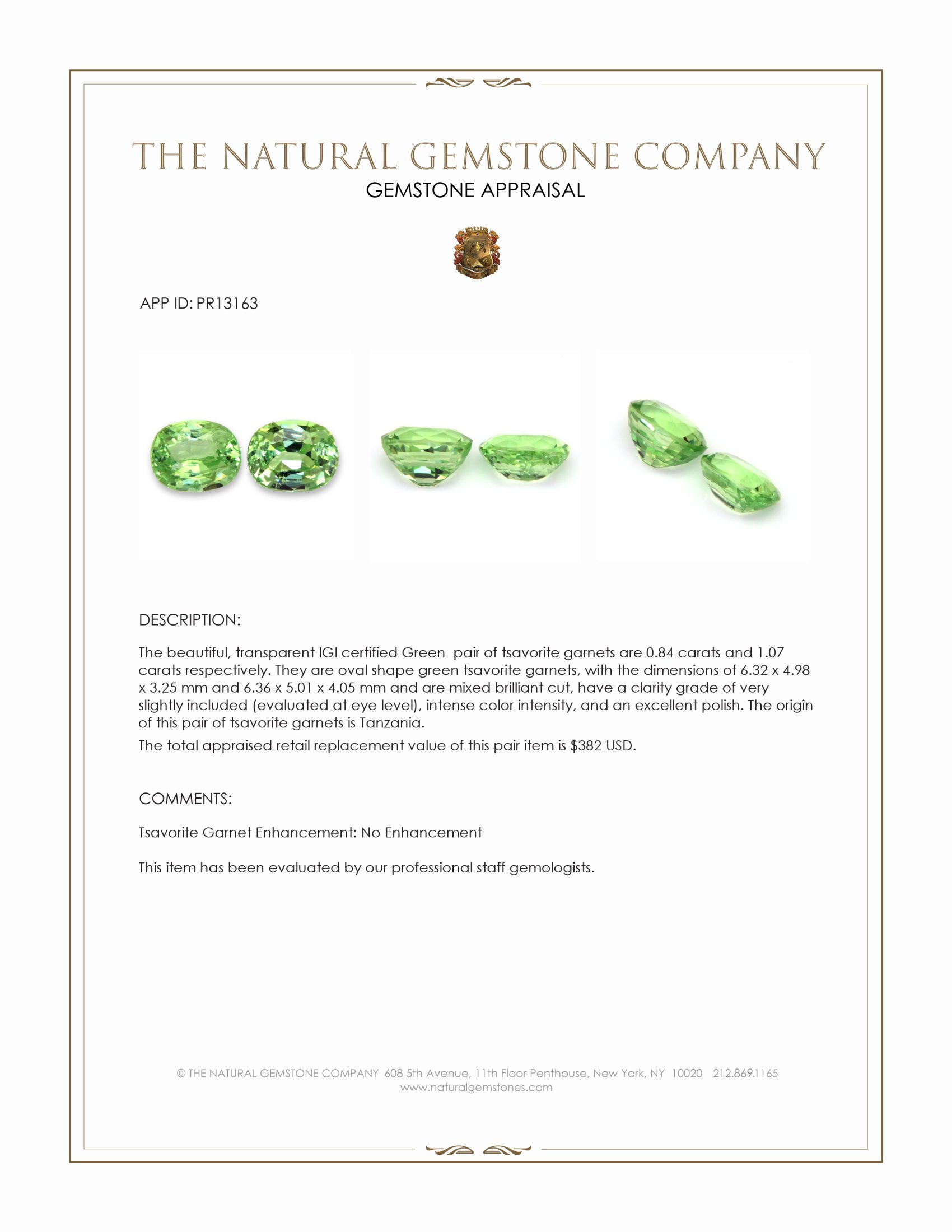 1.91 Ct.Tw. Tsavorite Garnet Pair from Tanzania