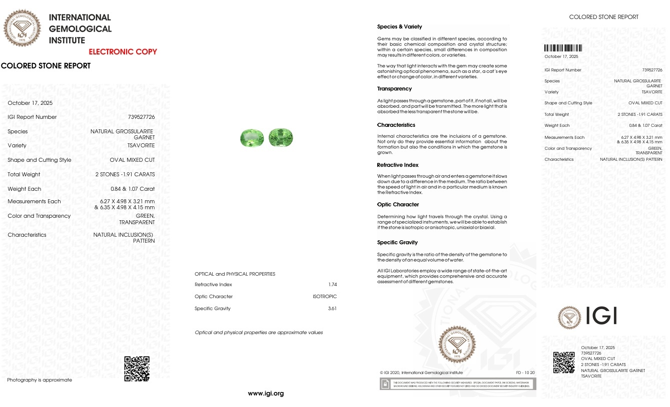 1.91 Ct.Tw. Tsavorite Garnet Pair from Tanzania