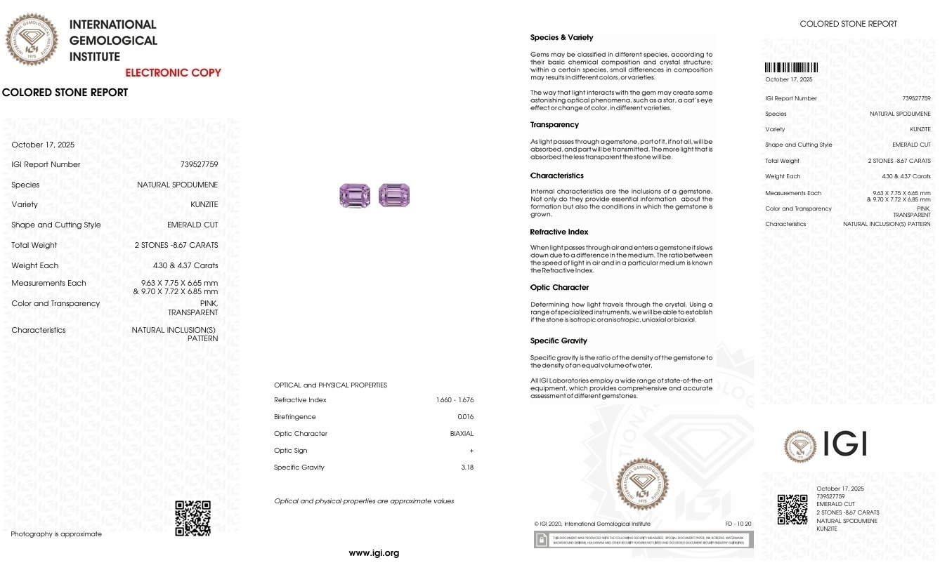 8.67 Ct.Tw. Kunzite Pair from Afghanistan