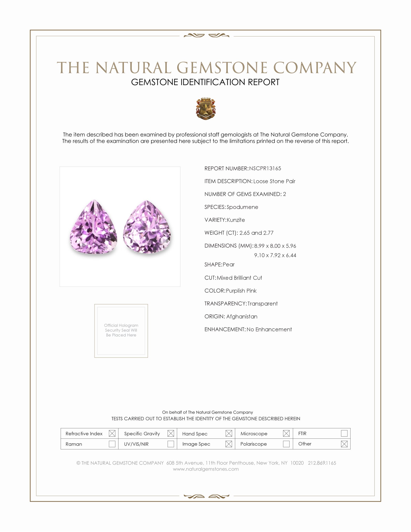 5.42 Ct.Tw. Purplish Pink Kunzite Pair from Afghanistan