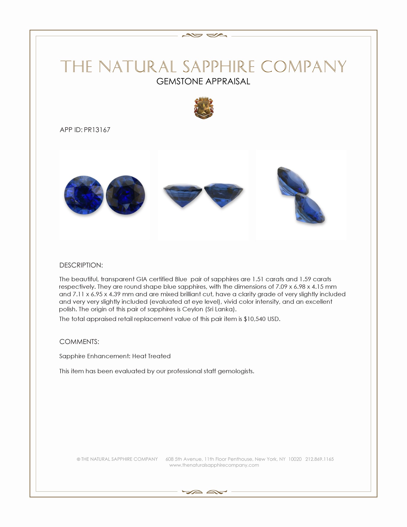 3.10 Ct.Tw. Blue Sapphire Pair from Ceylon (Sri Lanka)