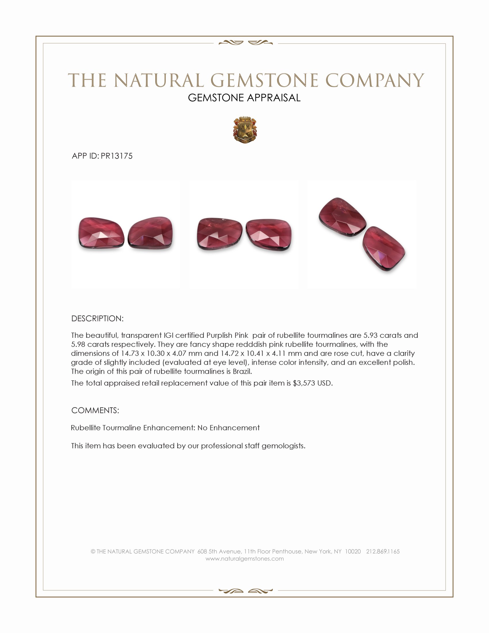 11.91 Ct.Tw. Rubellite Tourmaline Pair from Brazil