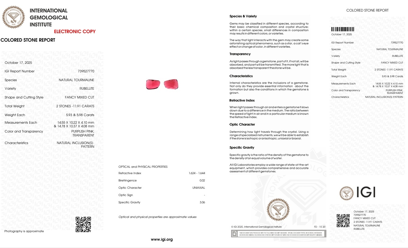 11.91 Ct.Tw. Rubellite Tourmaline Pair from Brazil