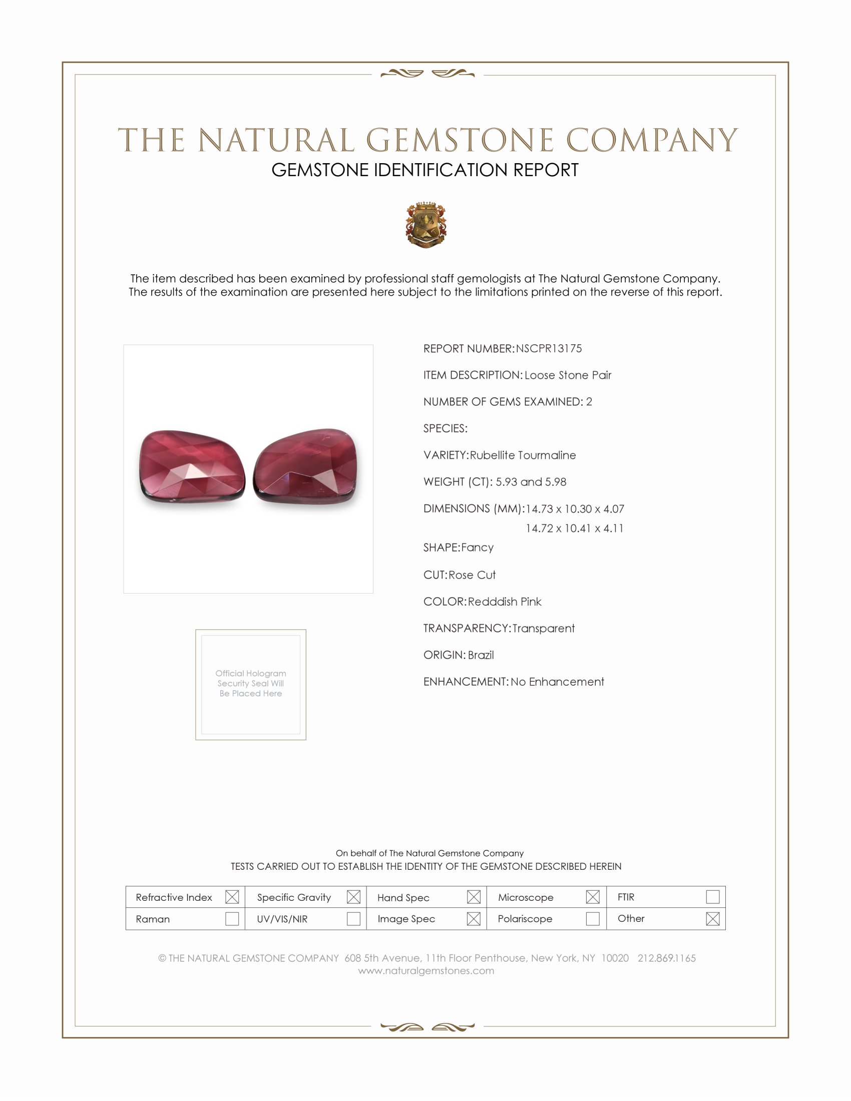 11.91 Ct.Tw. Rubellite Tourmaline Pair from Brazil