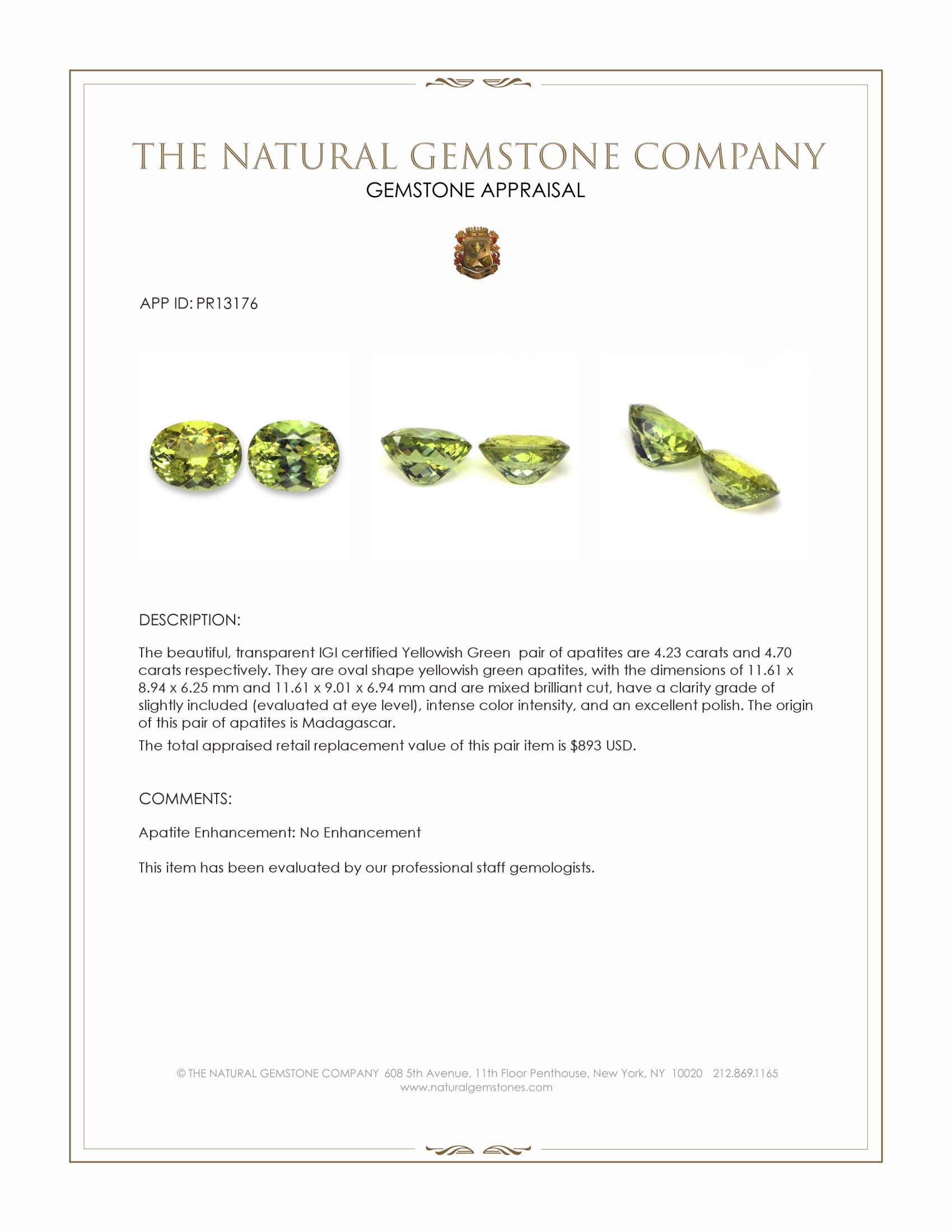 8.93 Ct.Tw. Apatite Pair from Madagascar