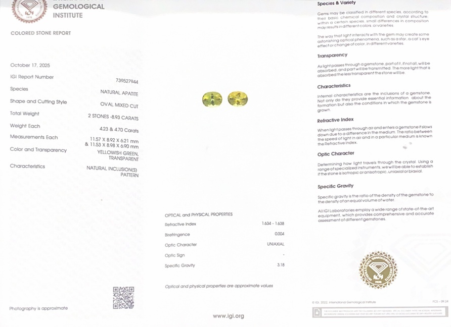 8.93 Ct.Tw. Apatite Pair from Madagascar