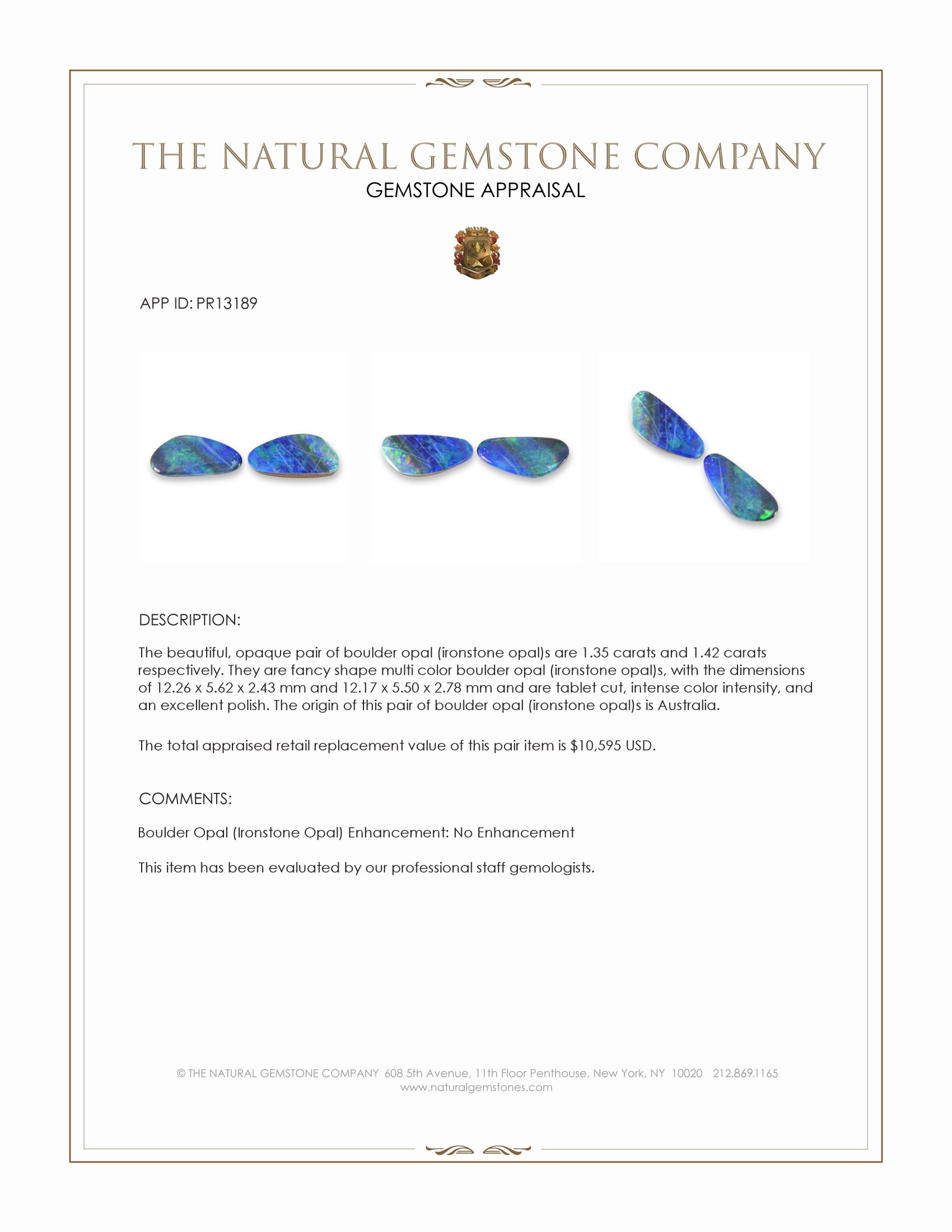 2.77 Ct.Tw. Multi Color Boulder Opal (Ironstone Opal) Pair from Australia