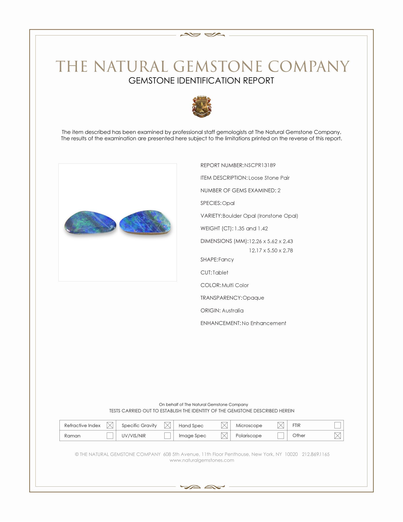 2.77 Ct.Tw. Multi Color Boulder Opal (Ironstone Opal) Pair from Australia