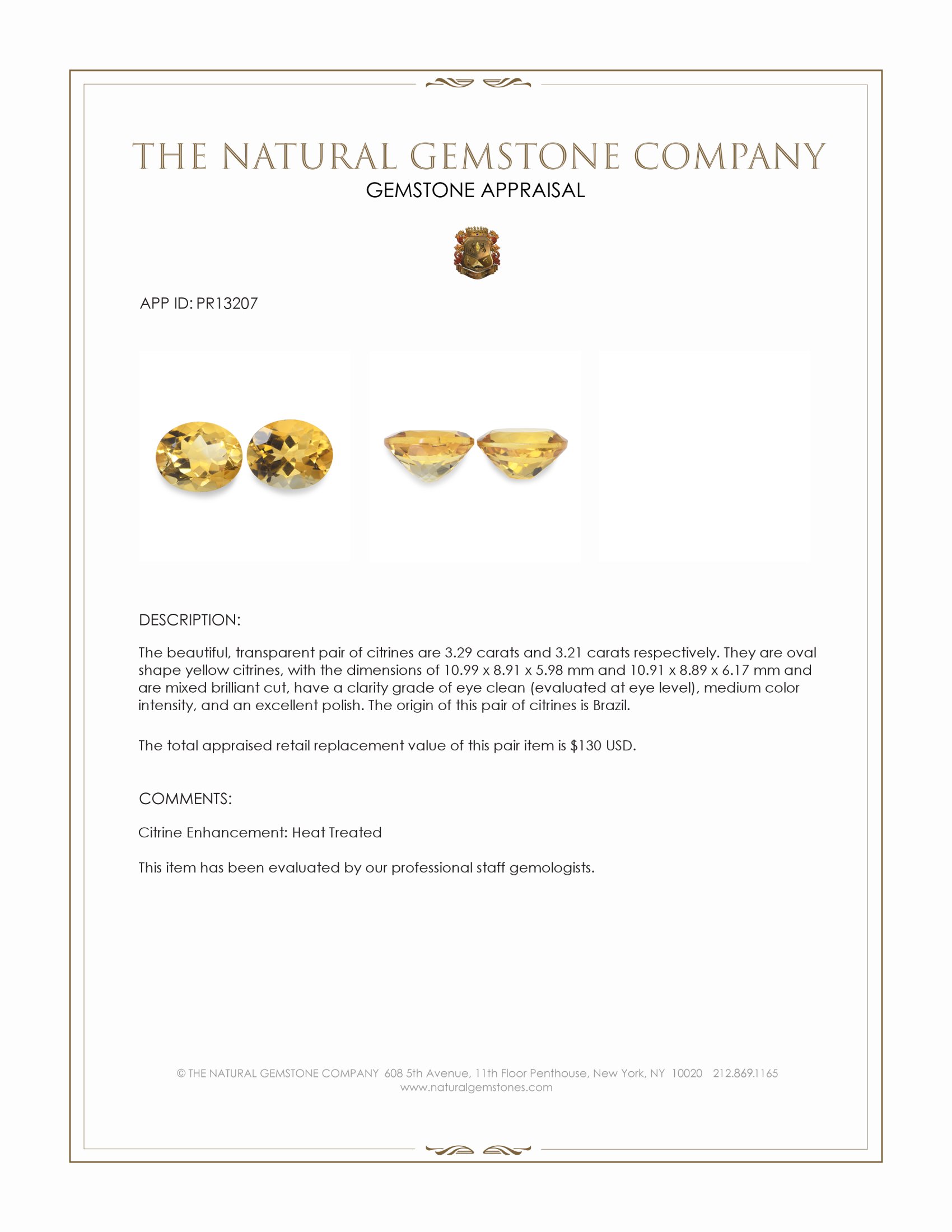 6.50 Ct.Tw. Citrine Pair from Brazil