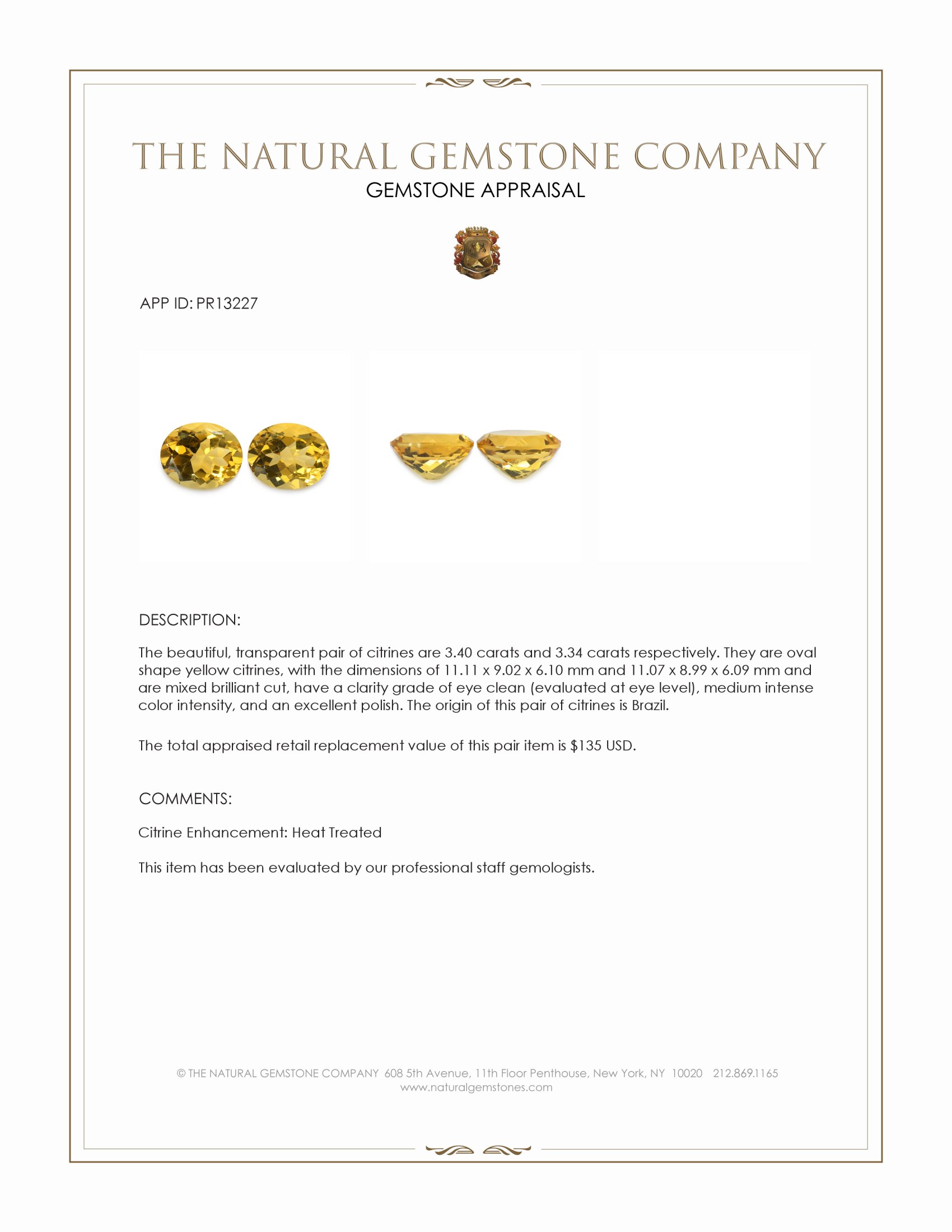 6.74 Ct.Tw. Citrine Pair from Brazil