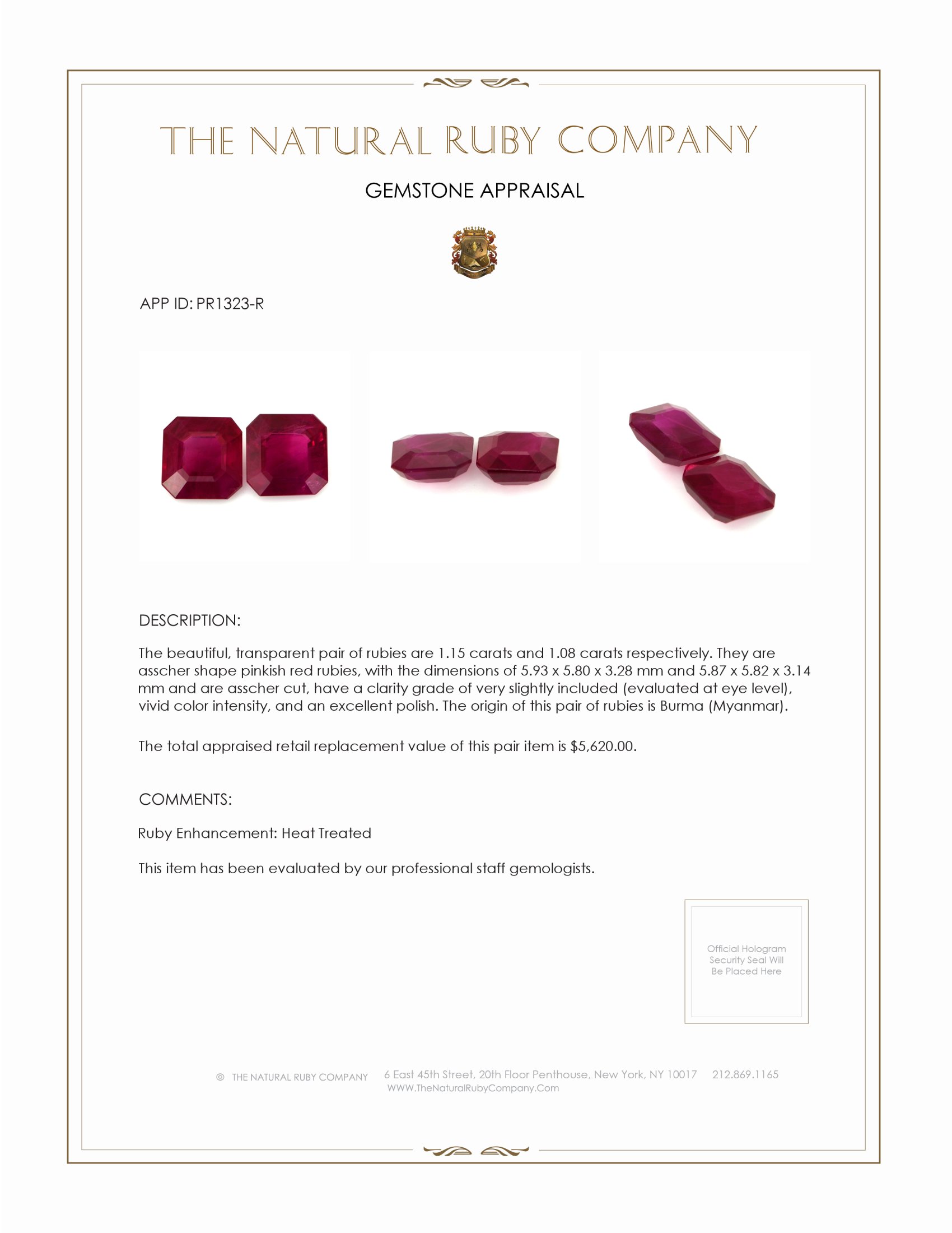 2.23 Ct.Tw. Ruby Pair from Burma (Myanmar)