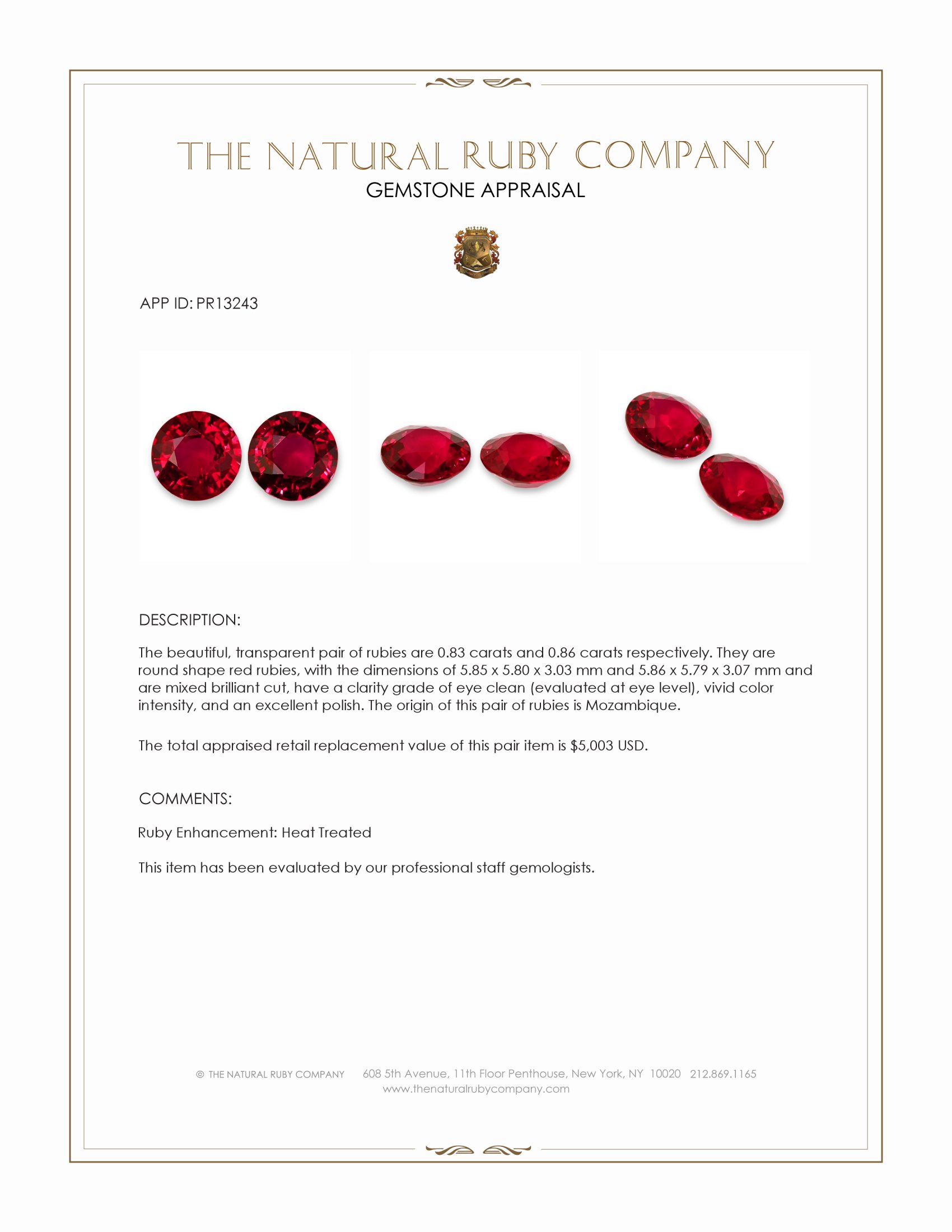 1.69 Ct.Tw. Ruby Pair from Mozambique