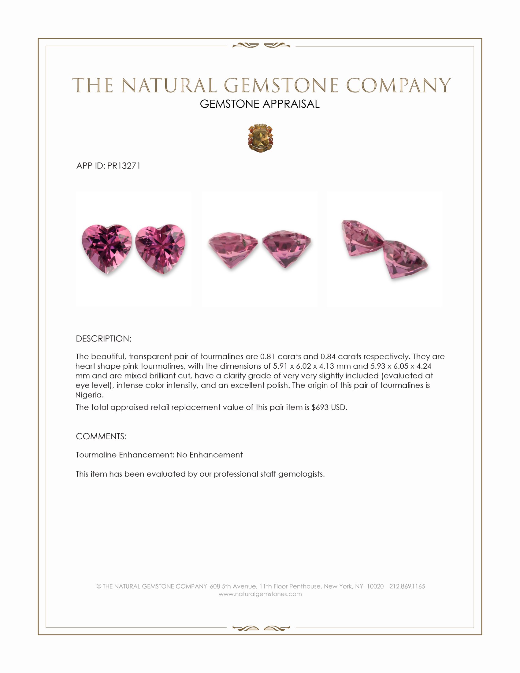 1.65 Ct.Tw. Pink Tourmaline Pair from Nigeria