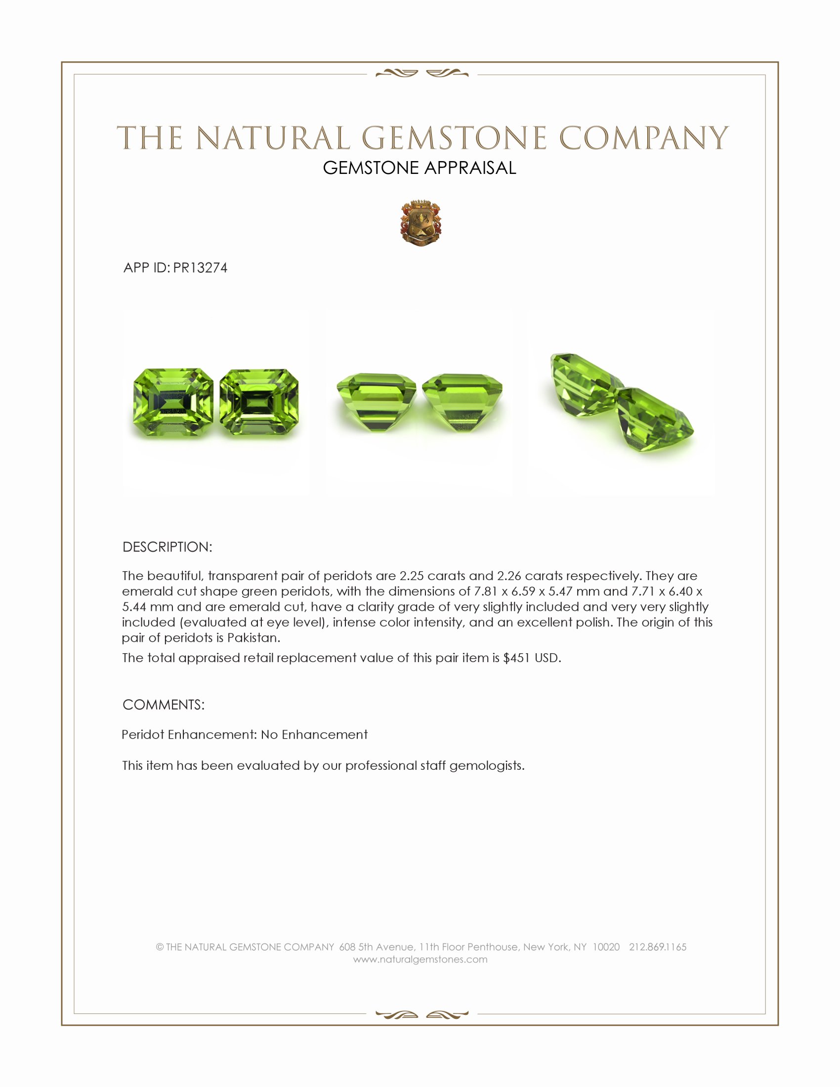 4.51 Ct.Tw. Green Peridot Pair from Pakistan