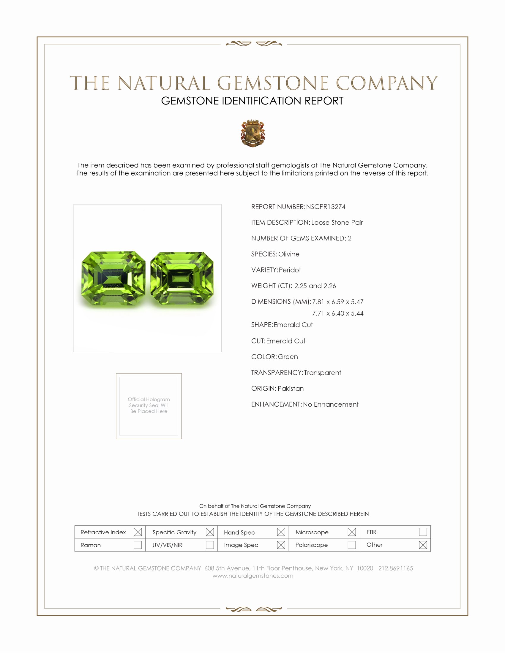 4.51 Ct.Tw. Green Peridot Pair from Pakistan