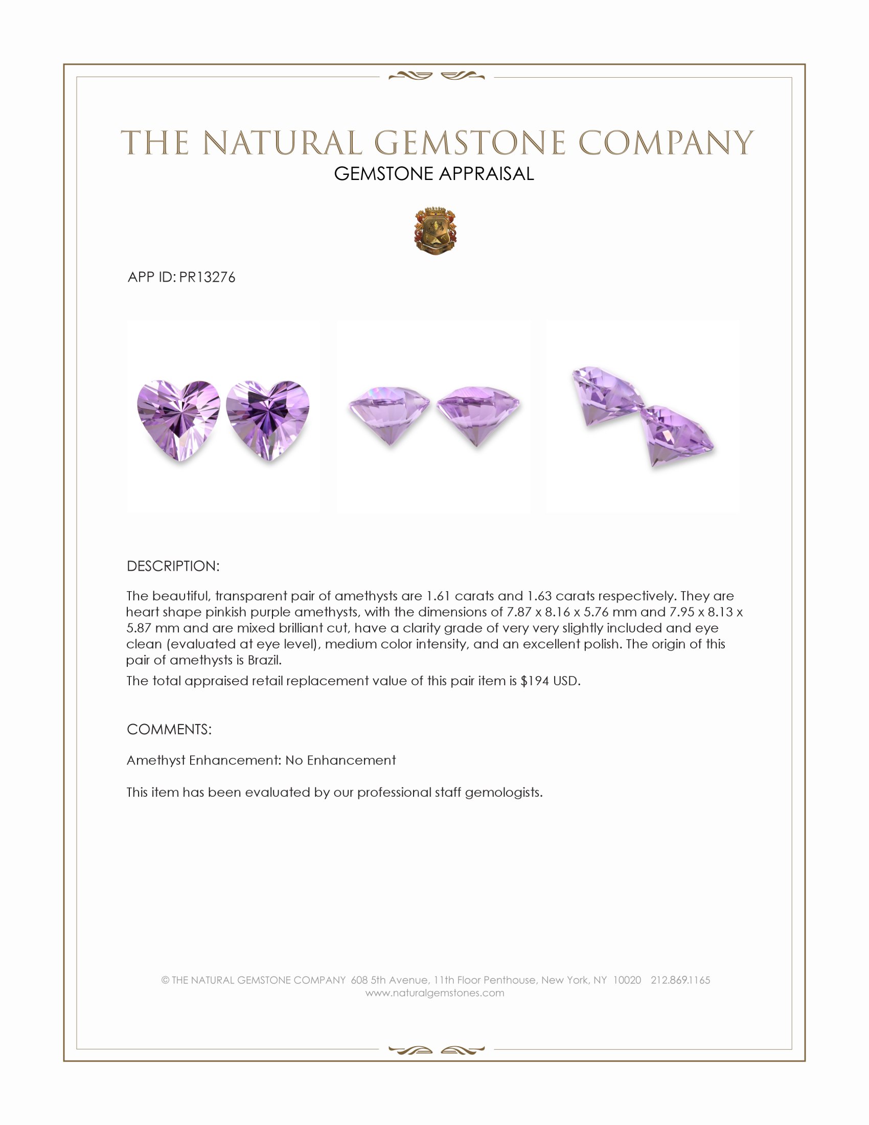 3.24 Ct.Tw. Pinkish Purple Amethyst Pair from Brazil
