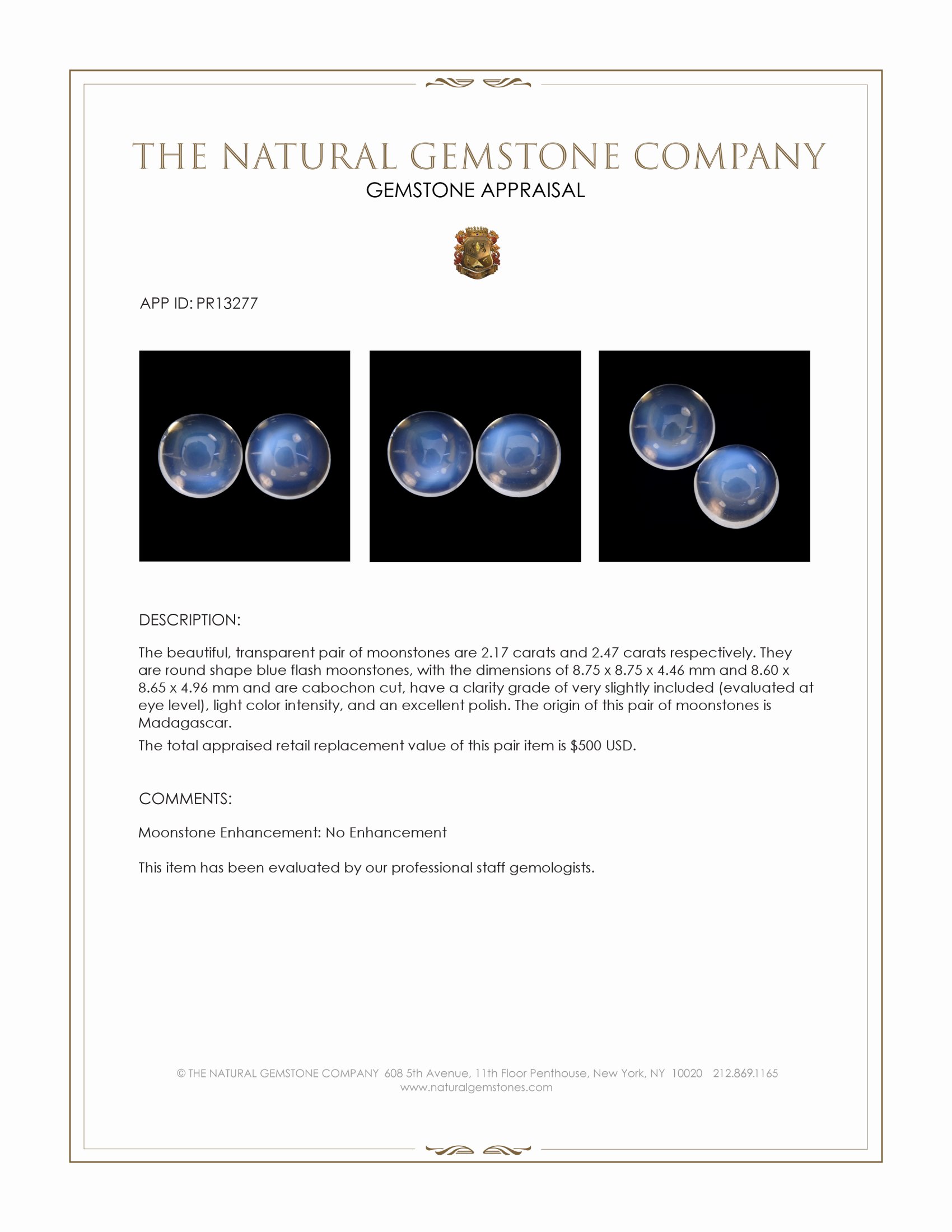 4.64 Ct.Tw. Blue Flash Cabochon Moonstone Pair from Madagascar