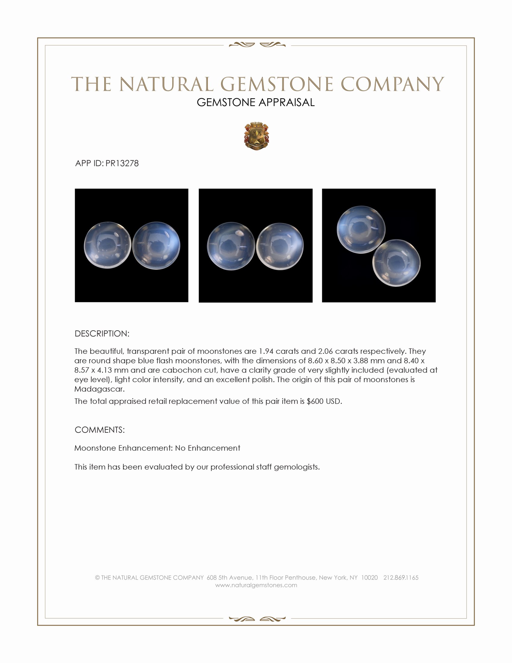 4.00 Ct.Tw. Cabochon Moonstone Pair from Madagascar