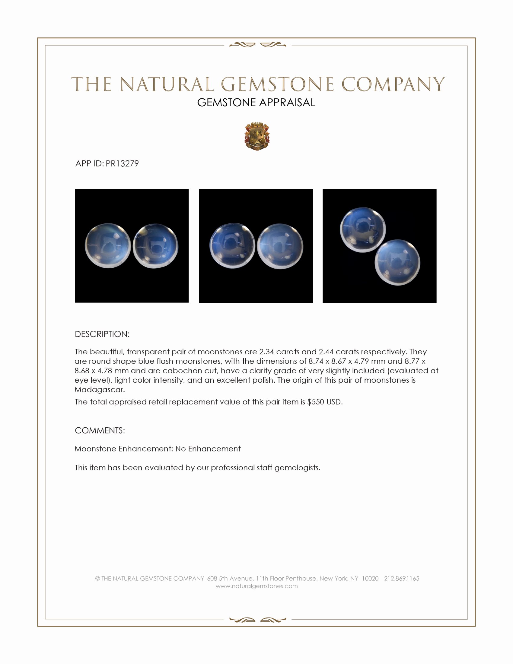 4.78 Ct.Tw. Cabochon Moonstone Pair from Madagascar