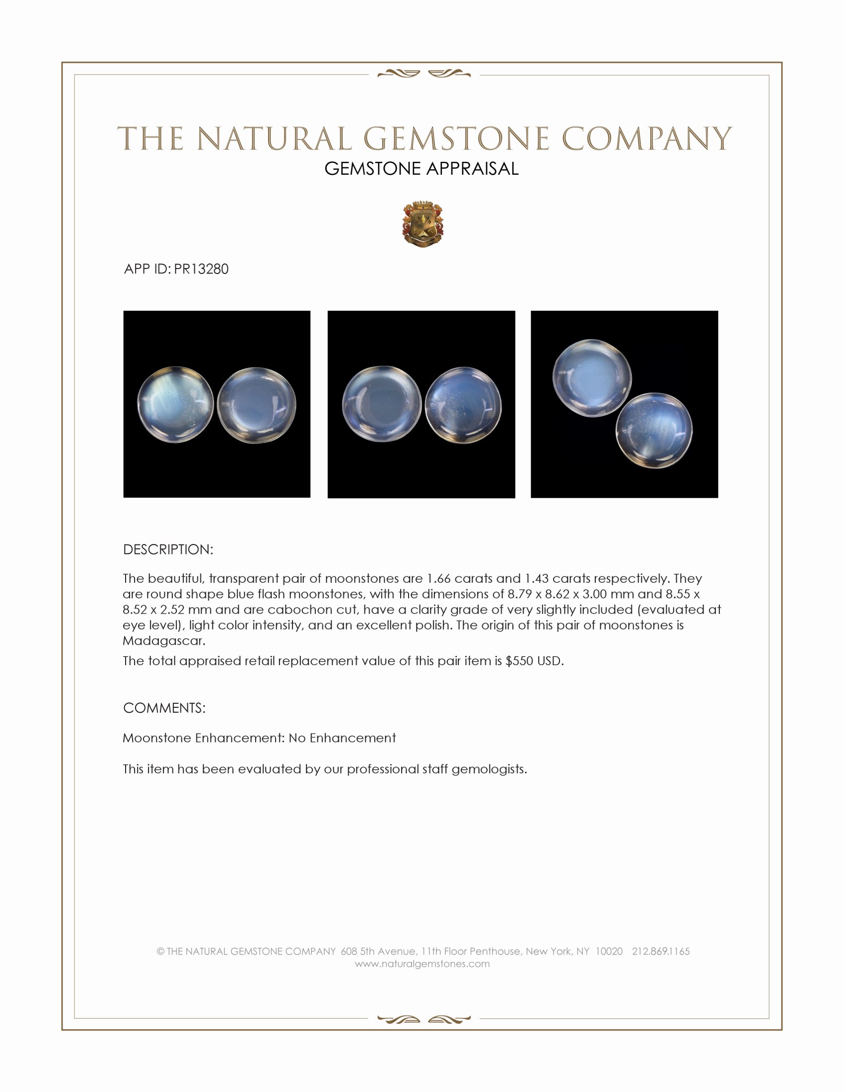 3.09 Ct.Tw. Blue Flash Cabochon Moonstone Pair from Madagascar