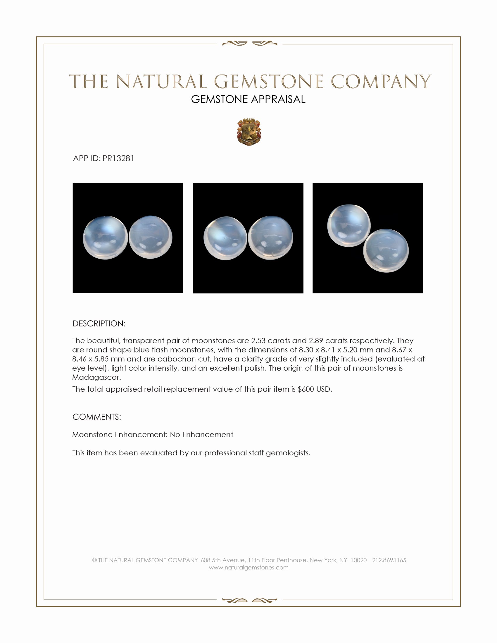 5.42 Ct.Tw. Blue Flash Cabochon Moonstone Pair from Madagascar