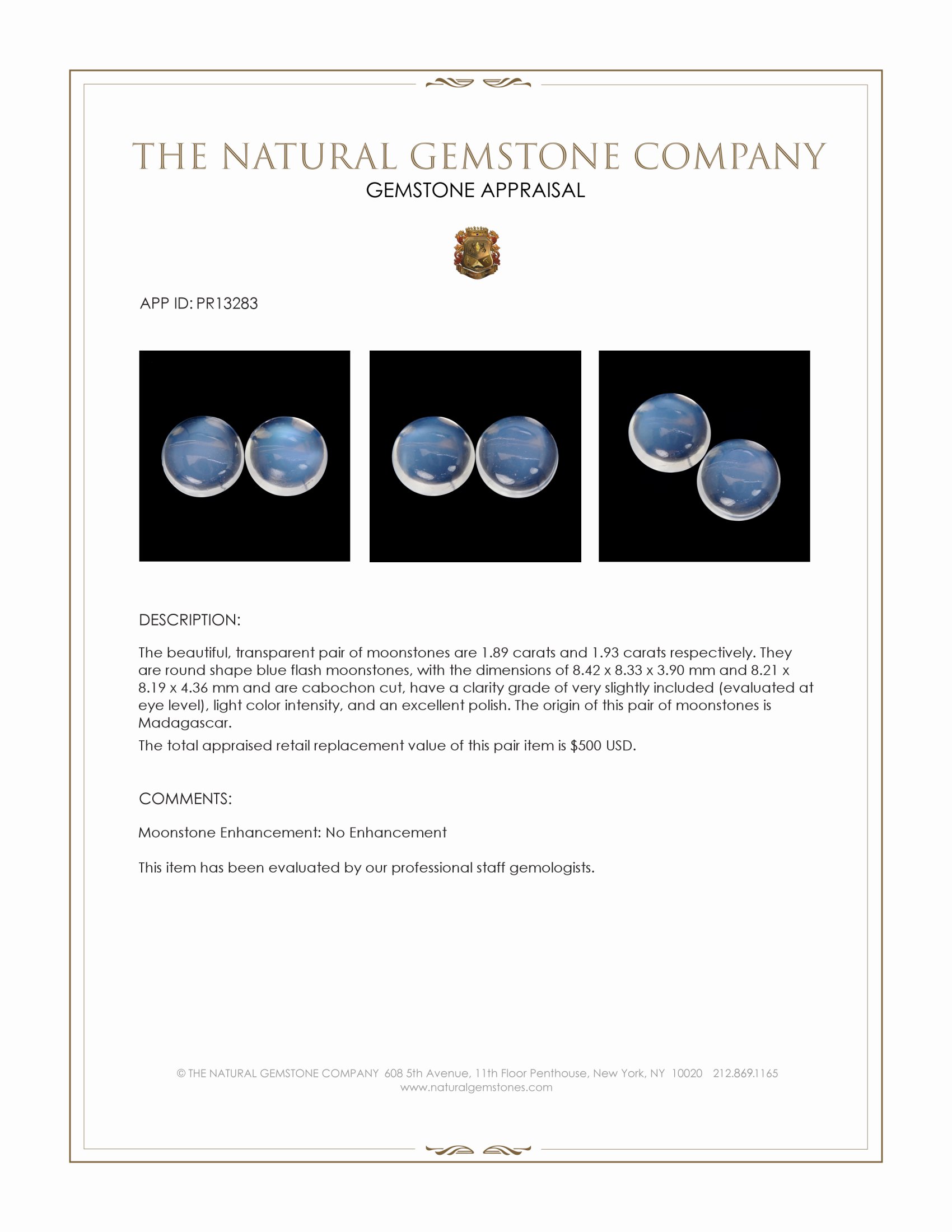 3.82 Ct.Tw. Blue Flash Cabochon Moonstone Pair from Madagascar