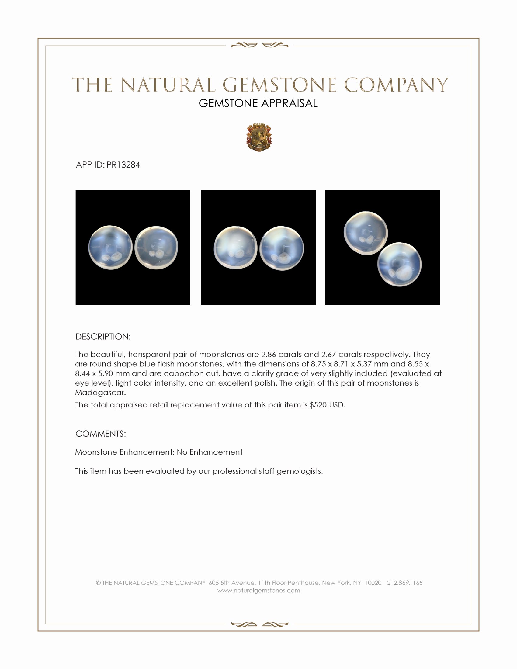 5.53 Ct.Tw. Blue Flash Cabochon Moonstone Pair from Madagascar