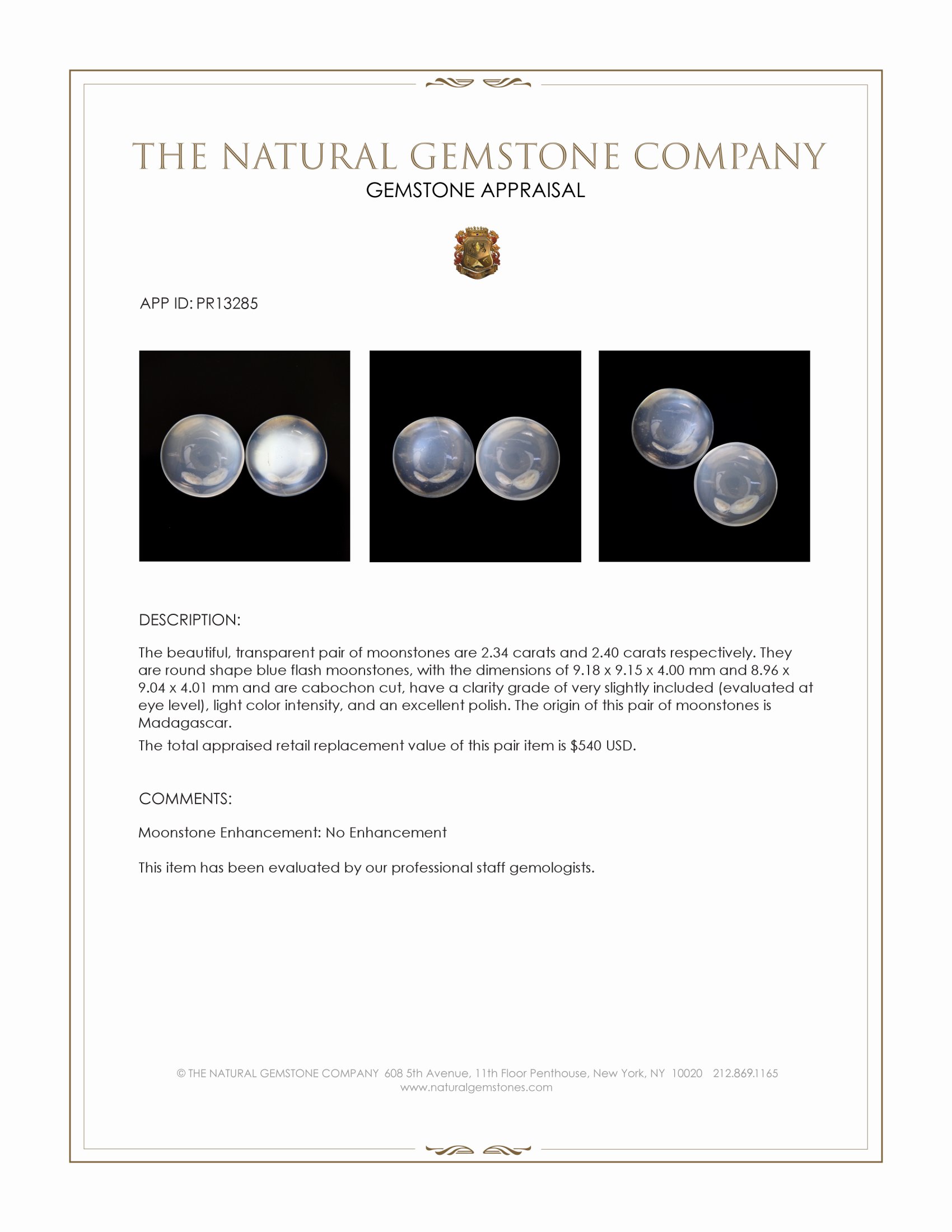 4.74 Ct.Tw. Blue Flash Cabochon Moonstone Pair from Madagascar