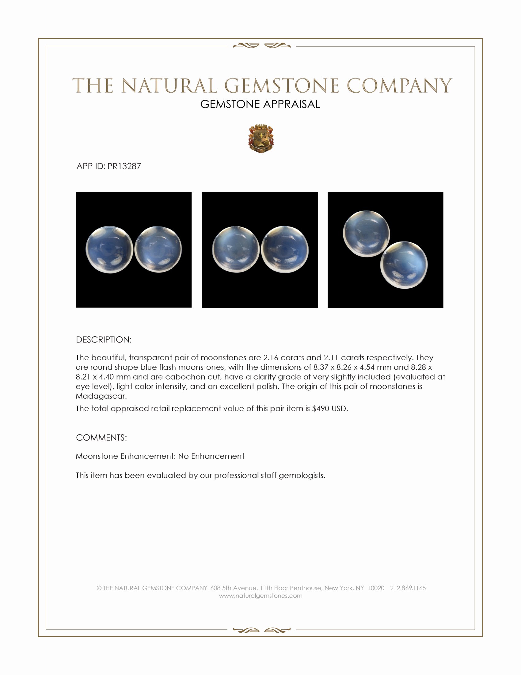 4.27 Ct.Tw. Cabochon Moonstone Pair from Madagascar