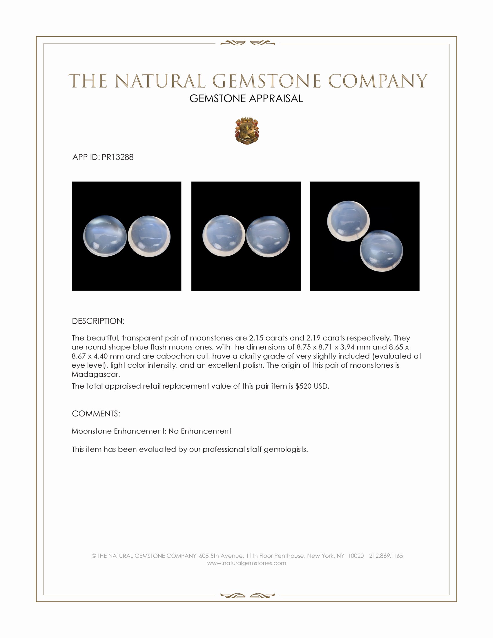 4.34 Ct.Tw. Blue Flash Cabochon Moonstone Pair from Madagascar