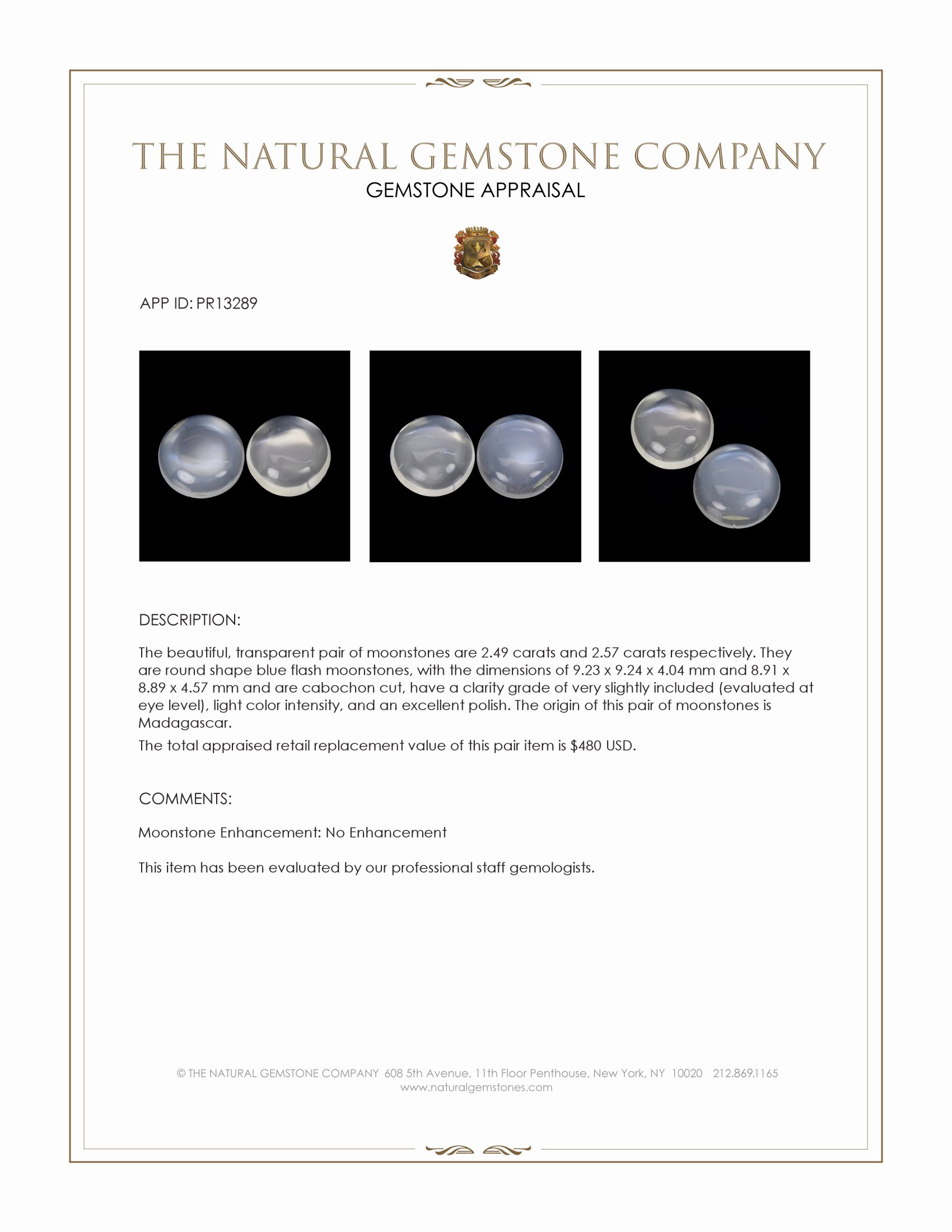 5.06 Ct.Tw. Blue Flash Cabochon Moonstone Pair from Madagascar