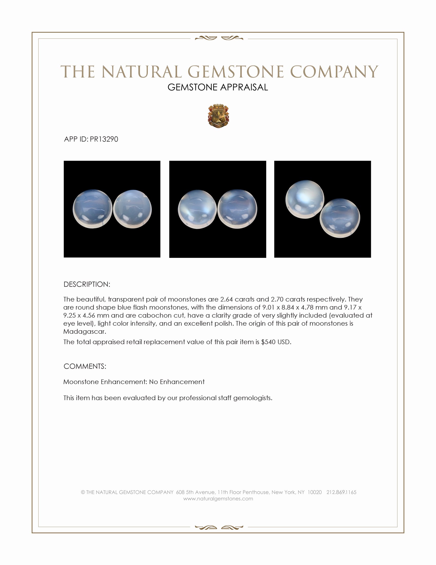 5.34 Ct.Tw. Blue Flash Cabochon Moonstone Pair from Madagascar