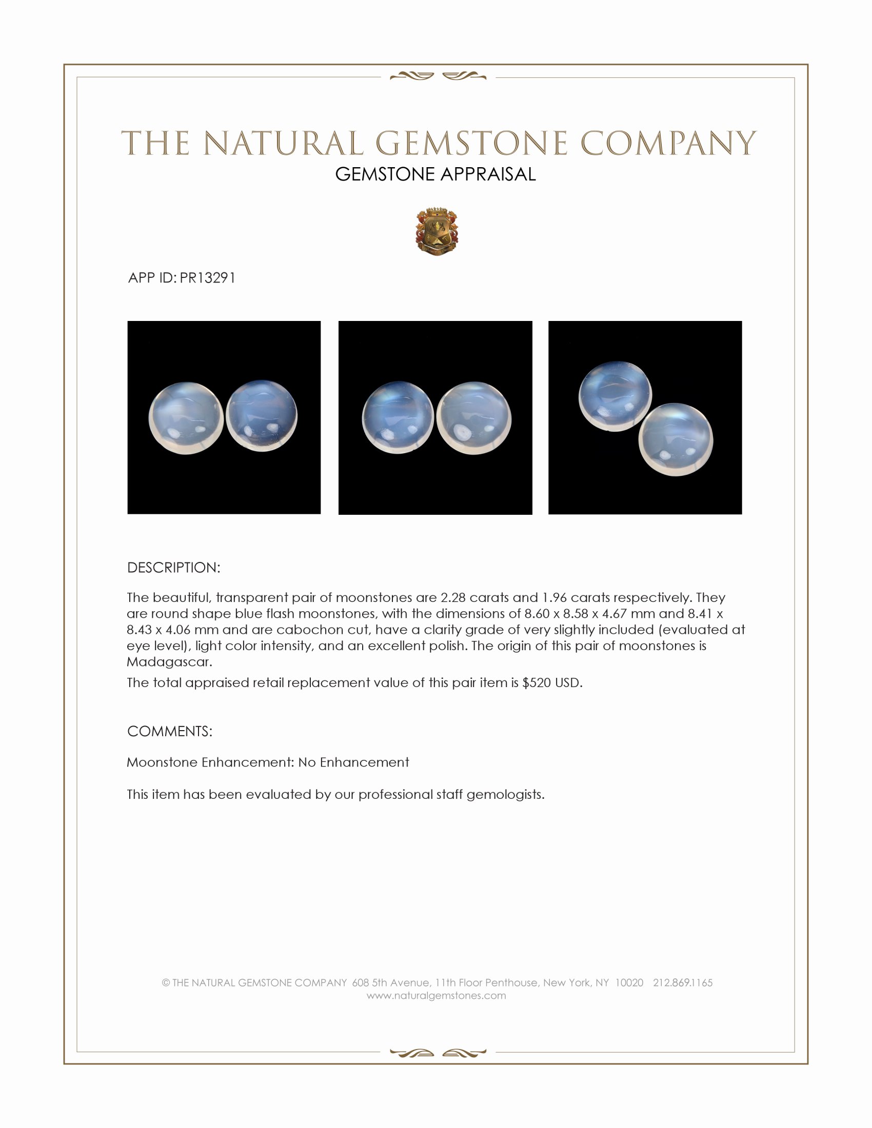4.24 Ct.Tw. Blue Flash Cabochon Moonstone Pair from Madagascar