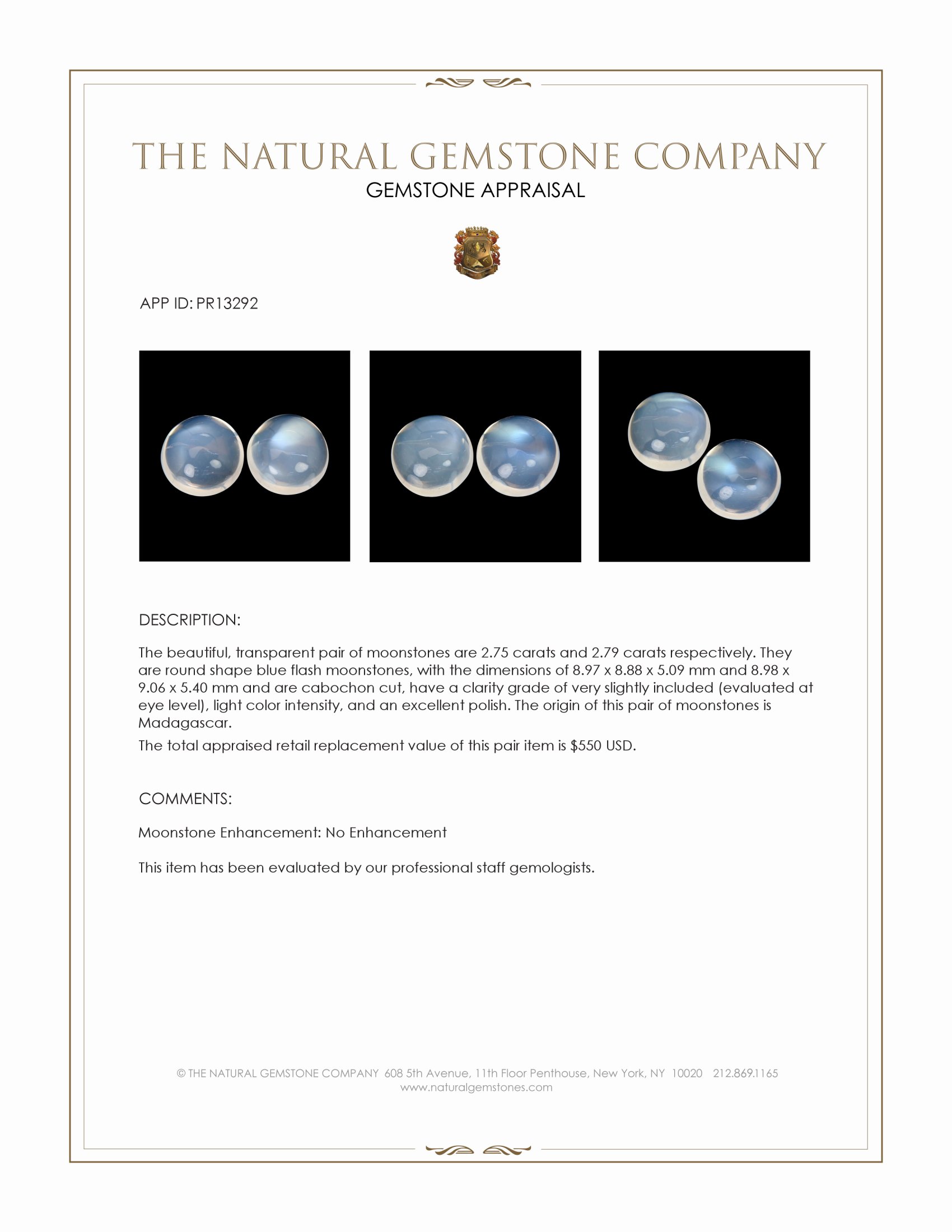5.54 Ct.Tw. Blue Flash Cabochon Moonstone Pair from Madagascar