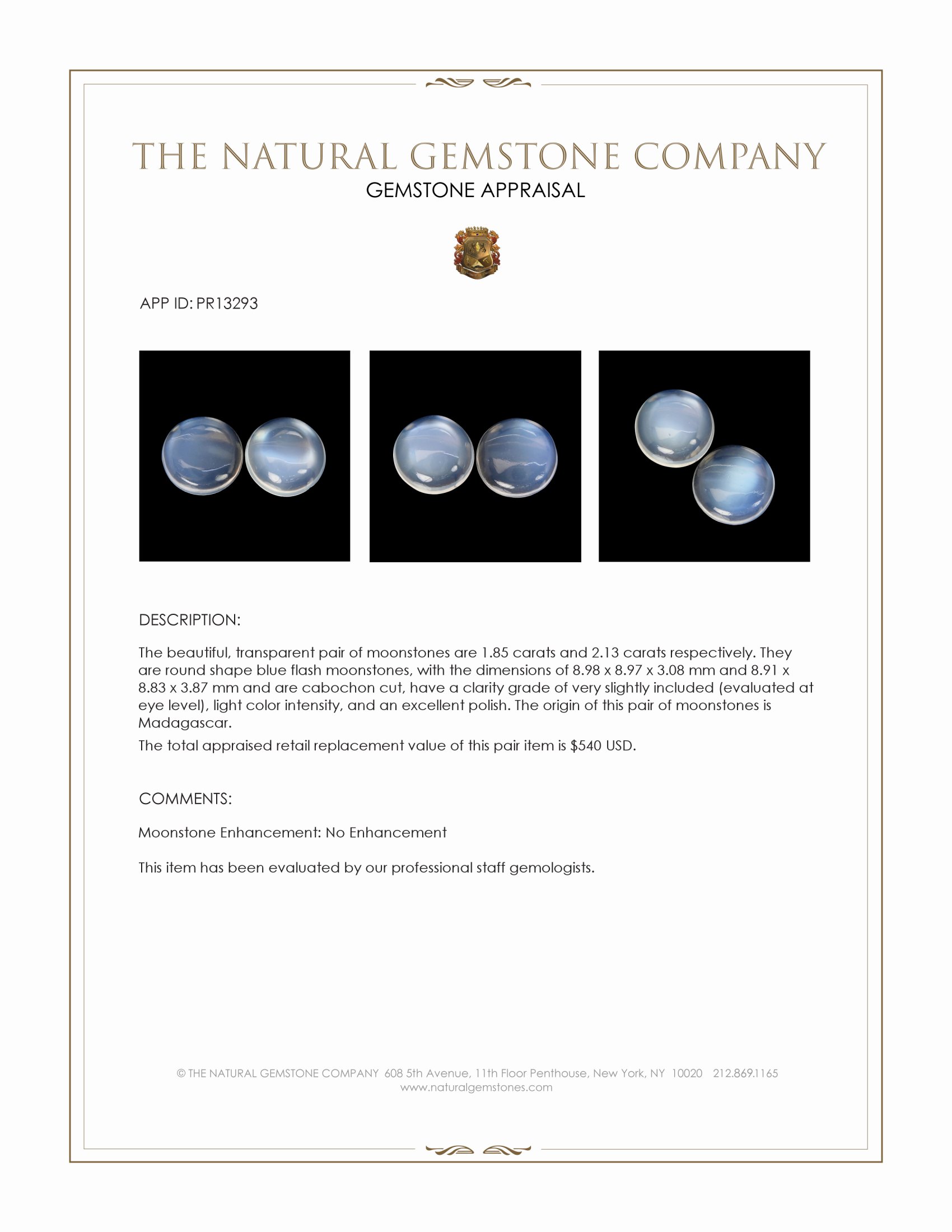 3.98 Ct.Tw. Blue Flash Cabochon Moonstone Pair from Madagascar