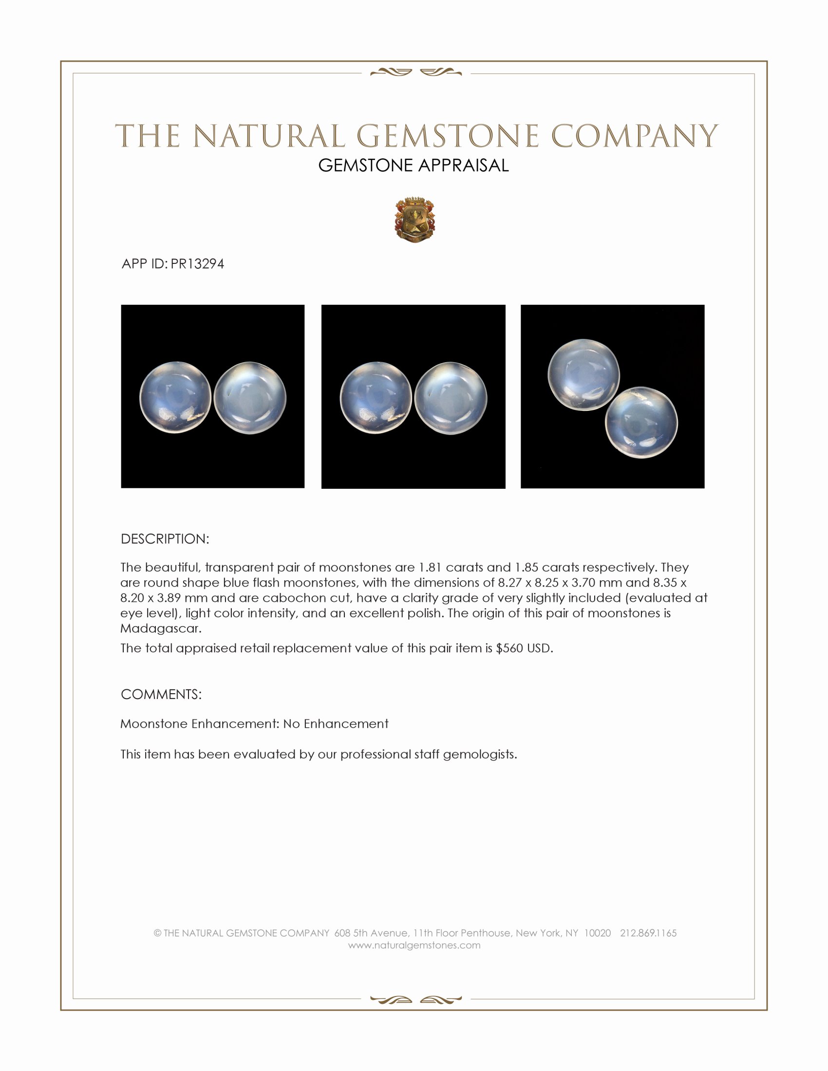 3.66 Ct.Tw. Blue Flash Cabochon Moonstone Pair from Madagascar