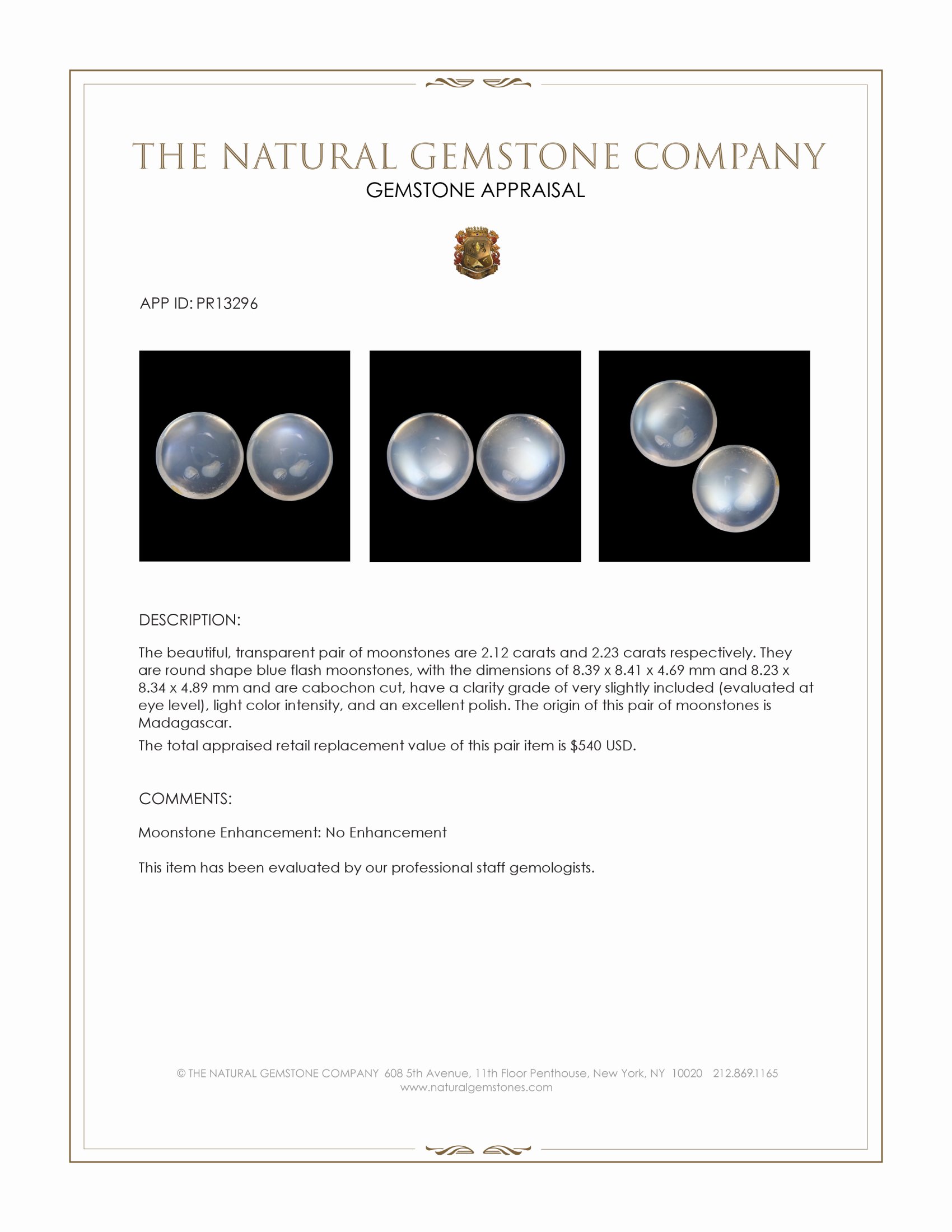 4.35 Ct.Tw. Blue Flash Cabochon Moonstone Pair from Madagascar