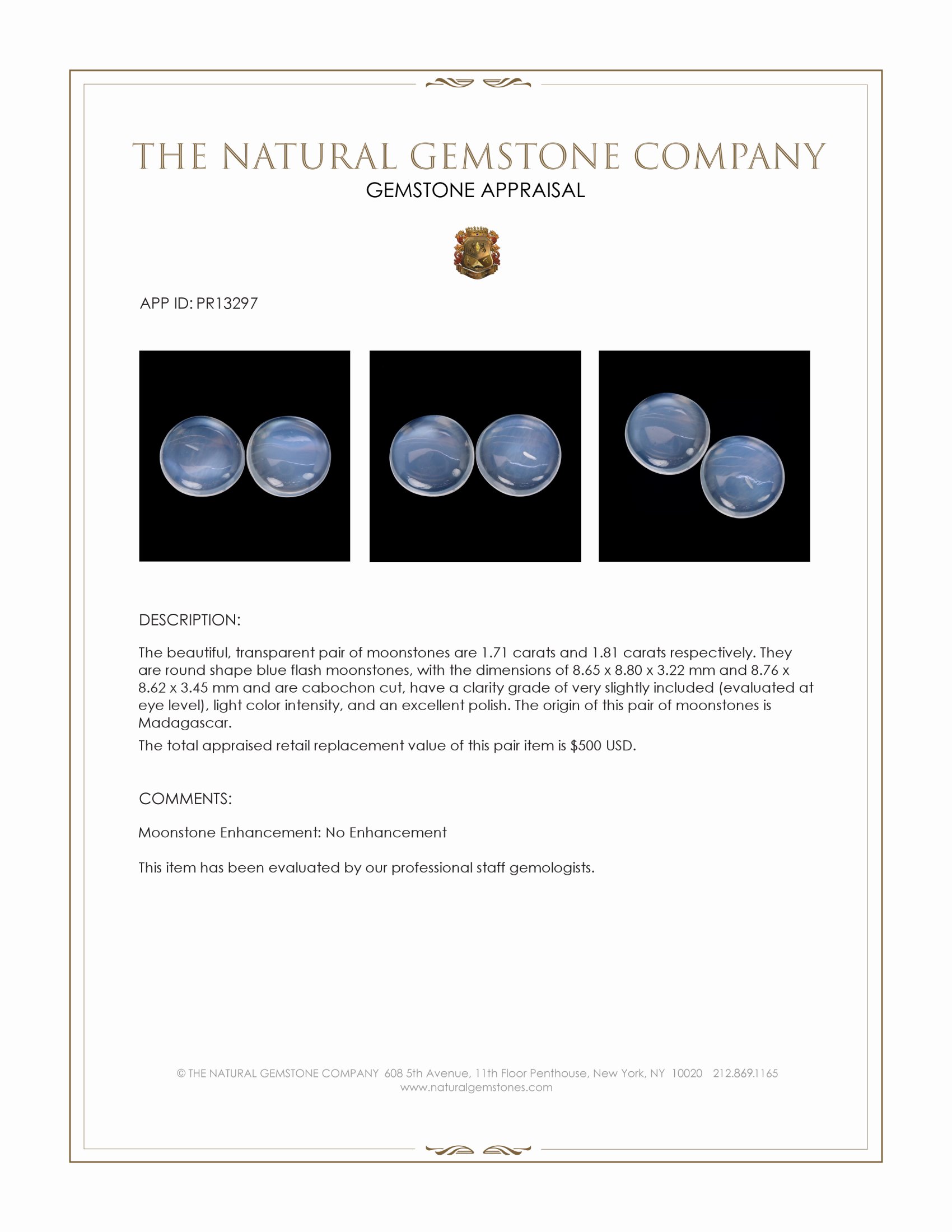 3.52 Ct.Tw. Blue Flash Cabochon Moonstone Pair from Madagascar