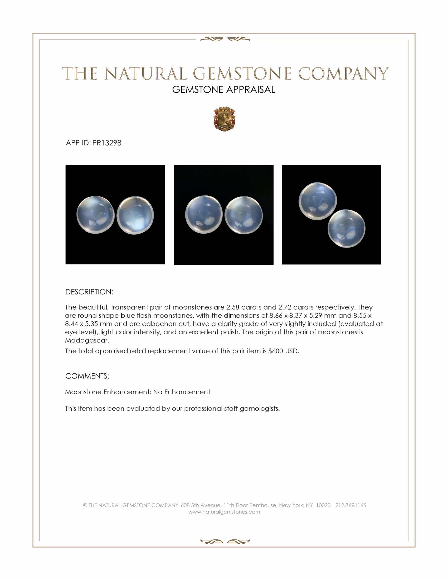 5.30 Ct.Tw. Blue Flash Cabochon Moonstone Pair from Madagascar