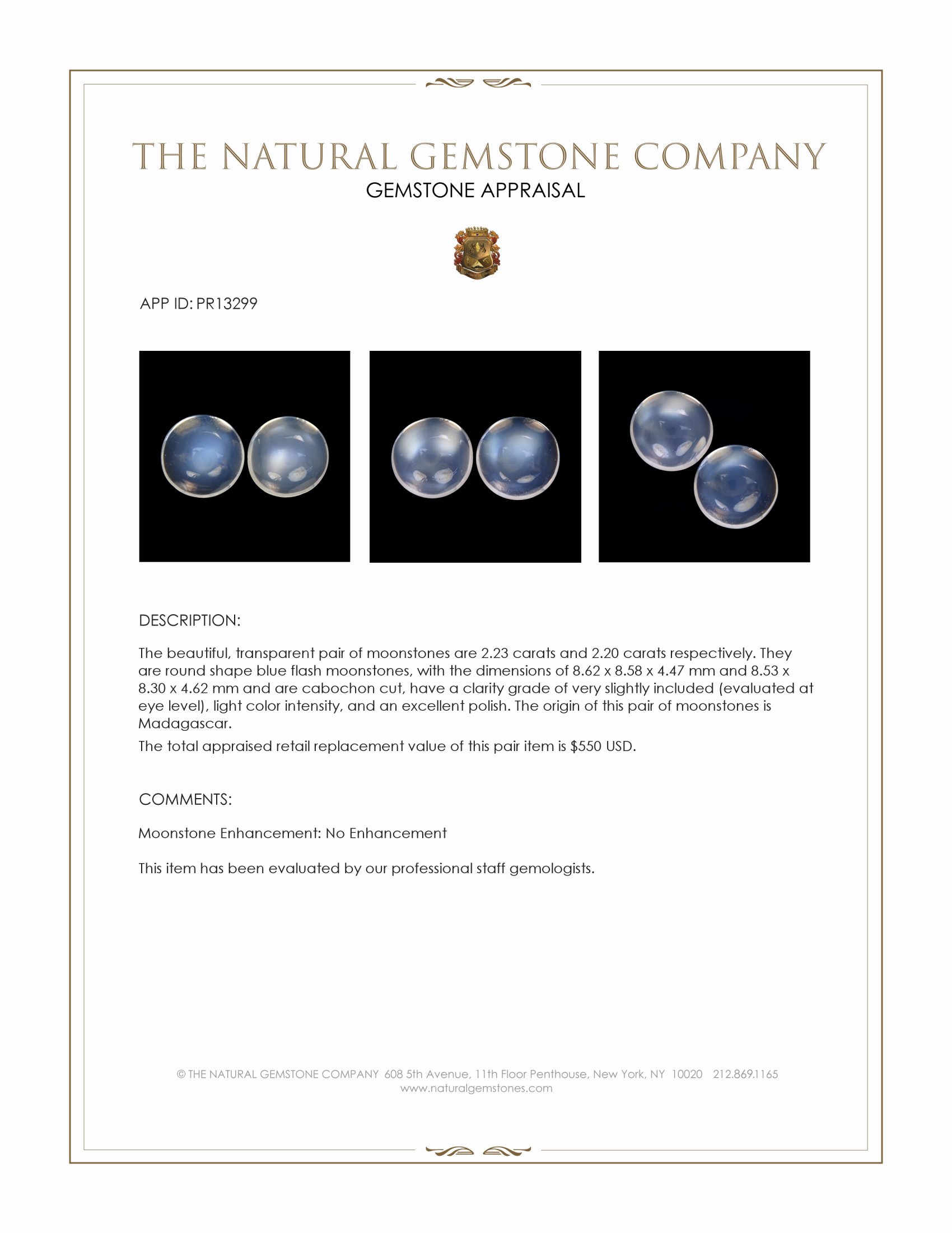 4.43 Ct.Tw. Blue Flash Cabochon Moonstone Pair from Madagascar
