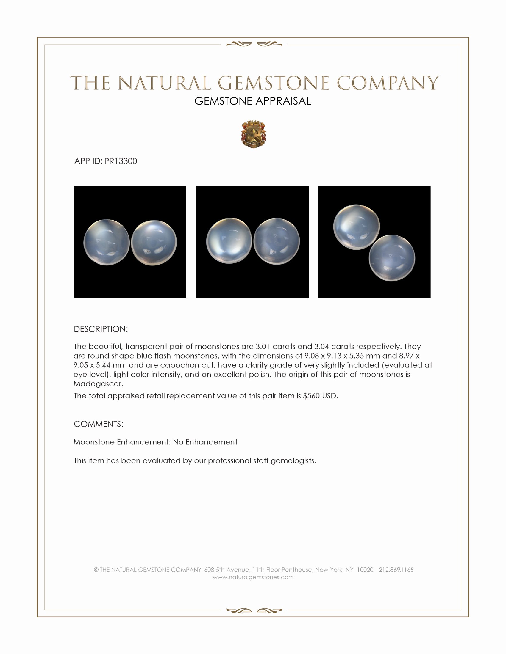 6.05 Ct.Tw. Blue Flash Cabochon Moonstone Pair from Madagascar