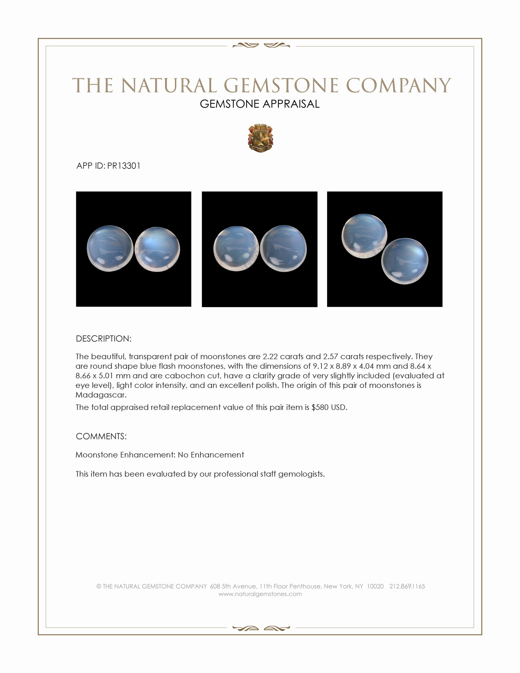 4.79 Ct.Tw. Blue Flash Cabochon Moonstone Pair from Madagascar