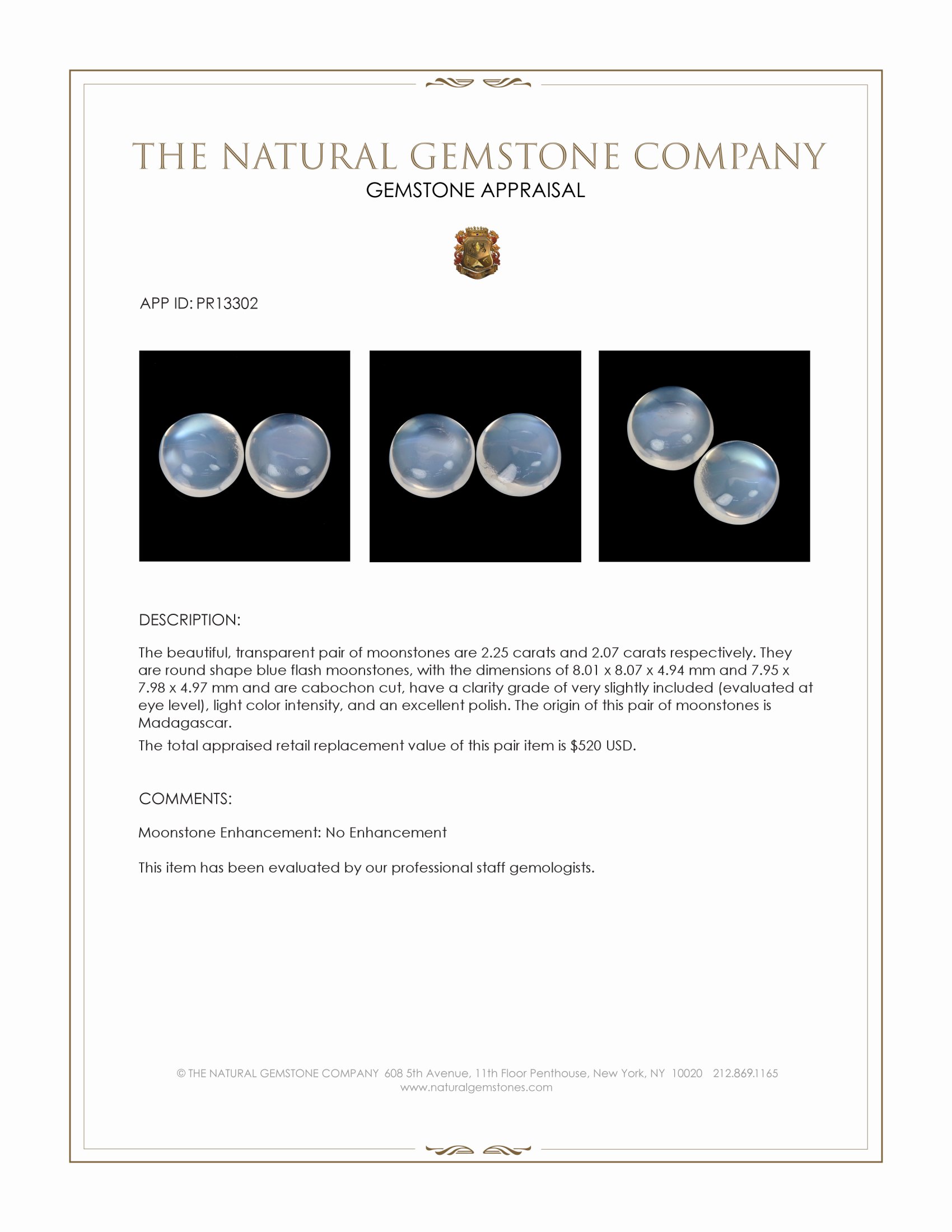 4.32 Ct.Tw. Blue Flash Cabochon Moonstone Pair from Madagascar