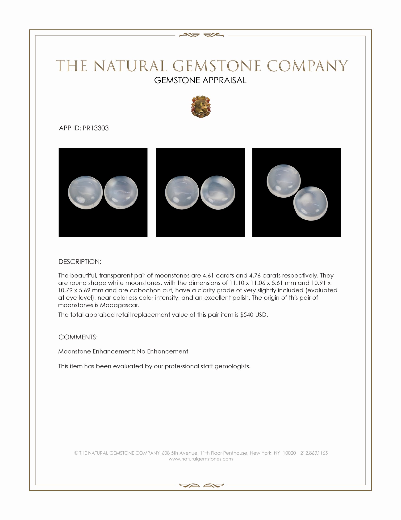 9.37 Ct.Tw. White Cabochon Moonstone Pair from Madagascar