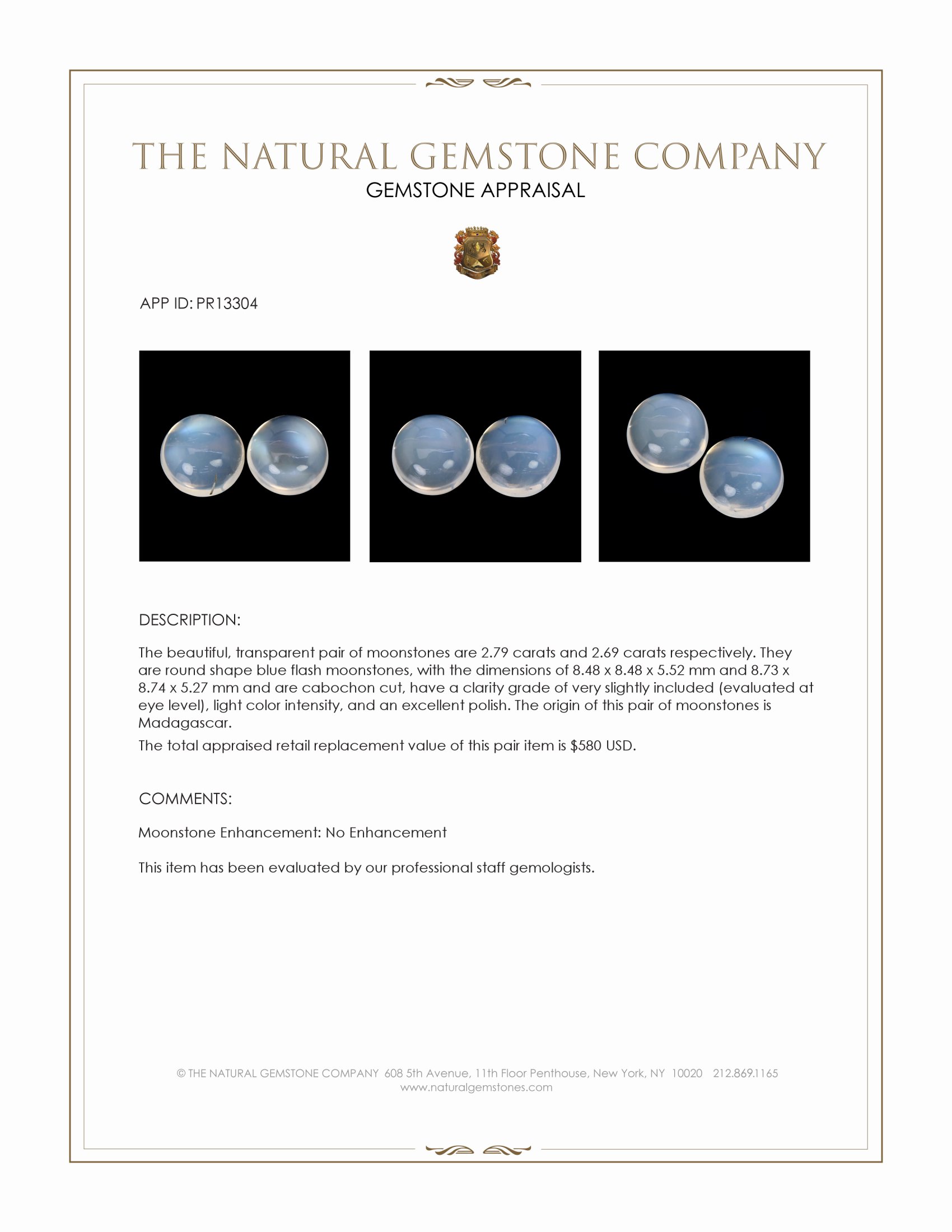 5.48 Ct.Tw. Blue Flash Cabochon Moonstone Pair from Madagascar