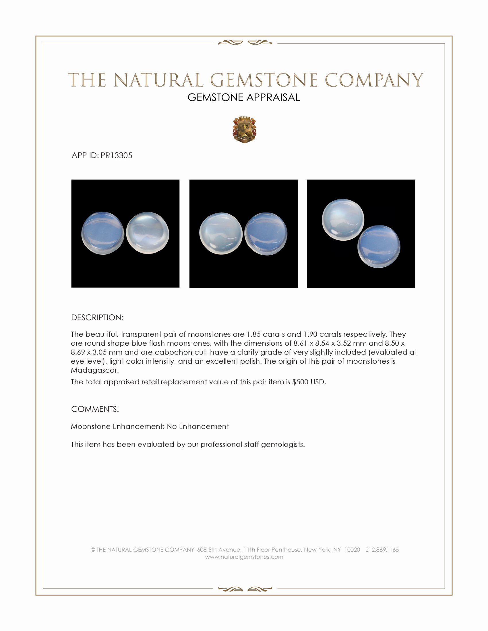 3.75 Ct.Tw. Blue Flash Cabochon Moonstone Pair from Madagascar