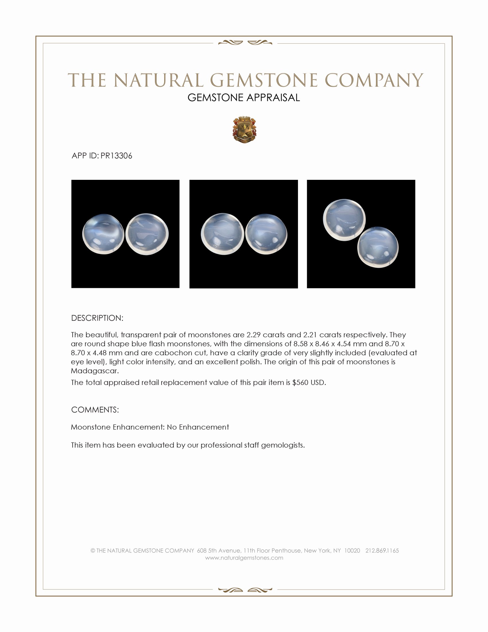 4.50 Ct.Tw. Blue Flash Cabochon Moonstone Pair from Madagascar