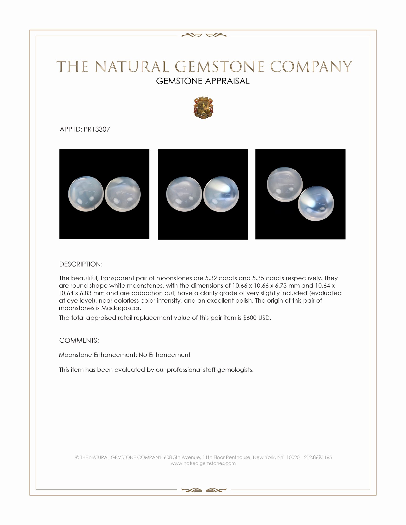 10.67 Ct.Tw. White Cabochon Moonstone Pair from Madagascar