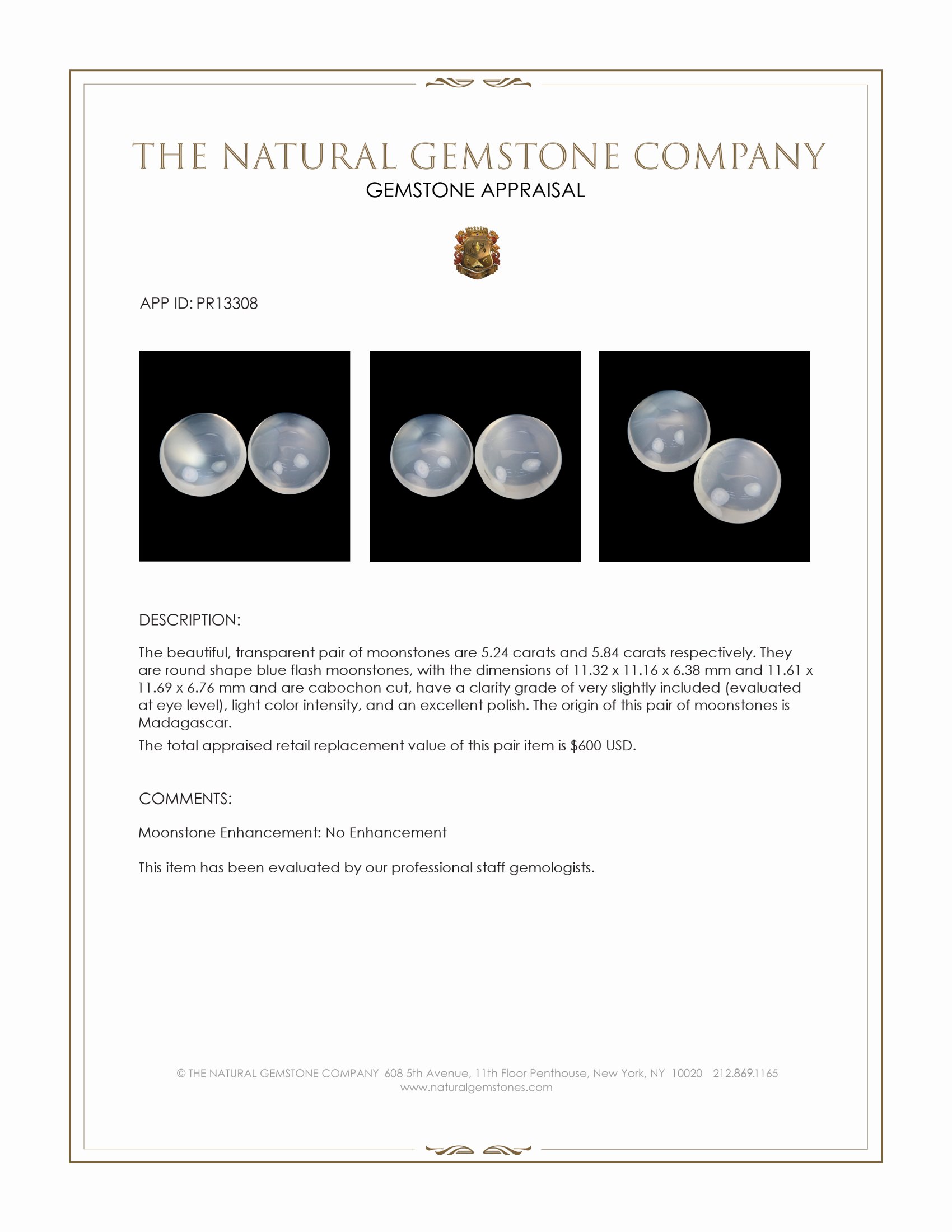11.08 Ct.Tw. Blue Flash Cabochon Moonstone Pair from Madagascar