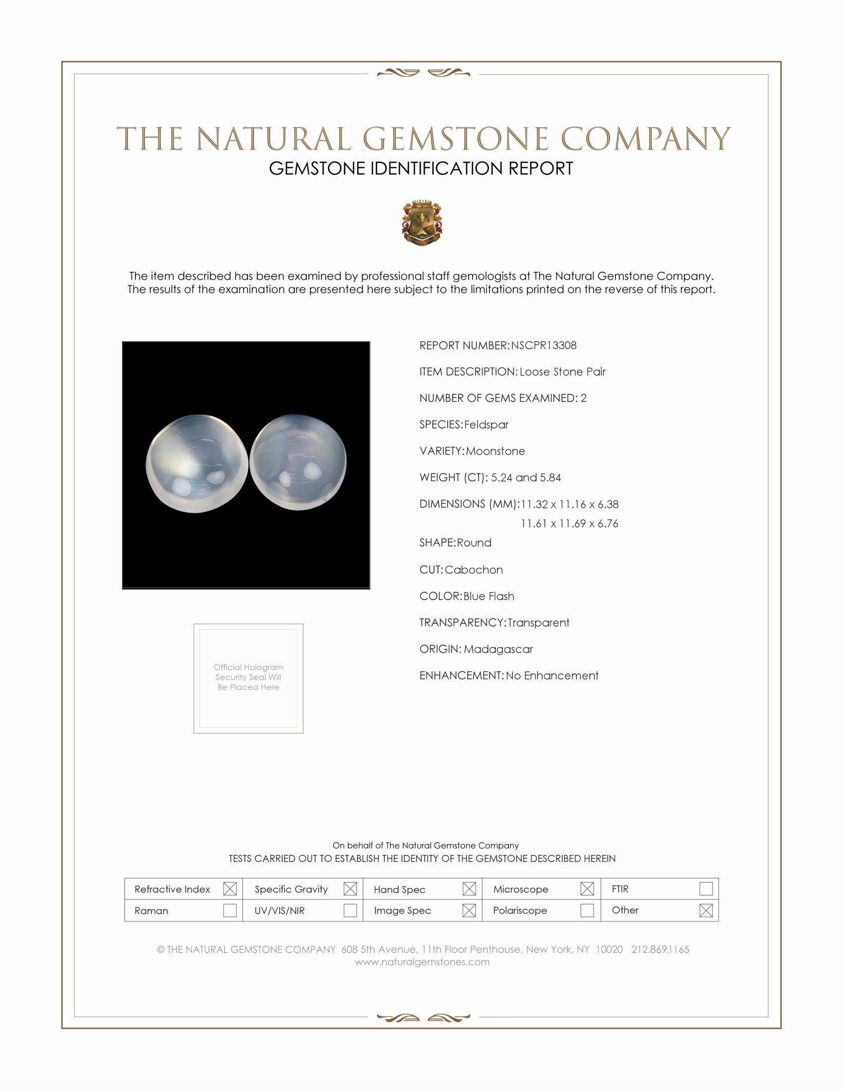 11.08 Ct.Tw. Blue Flash Cabochon Moonstone Pair from Madagascar